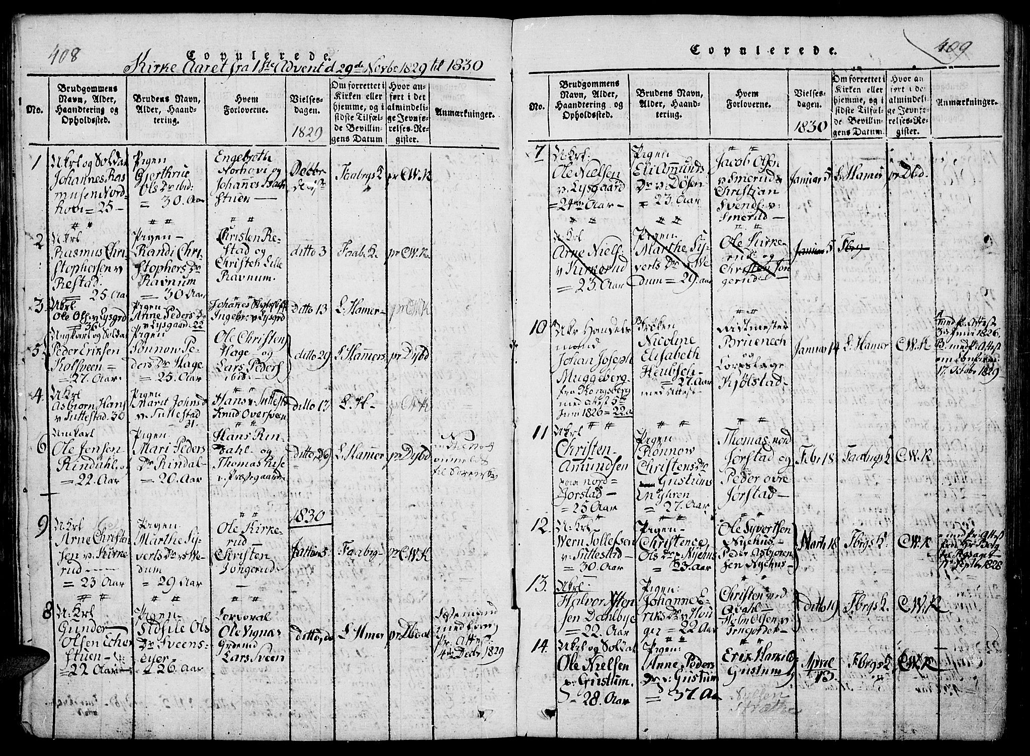 Fåberg prestekontor, AV/SAH-PREST-086/H/Ha/Haa/L0003: Ministerialbok nr. 3, 1818-1833, s. 408-409