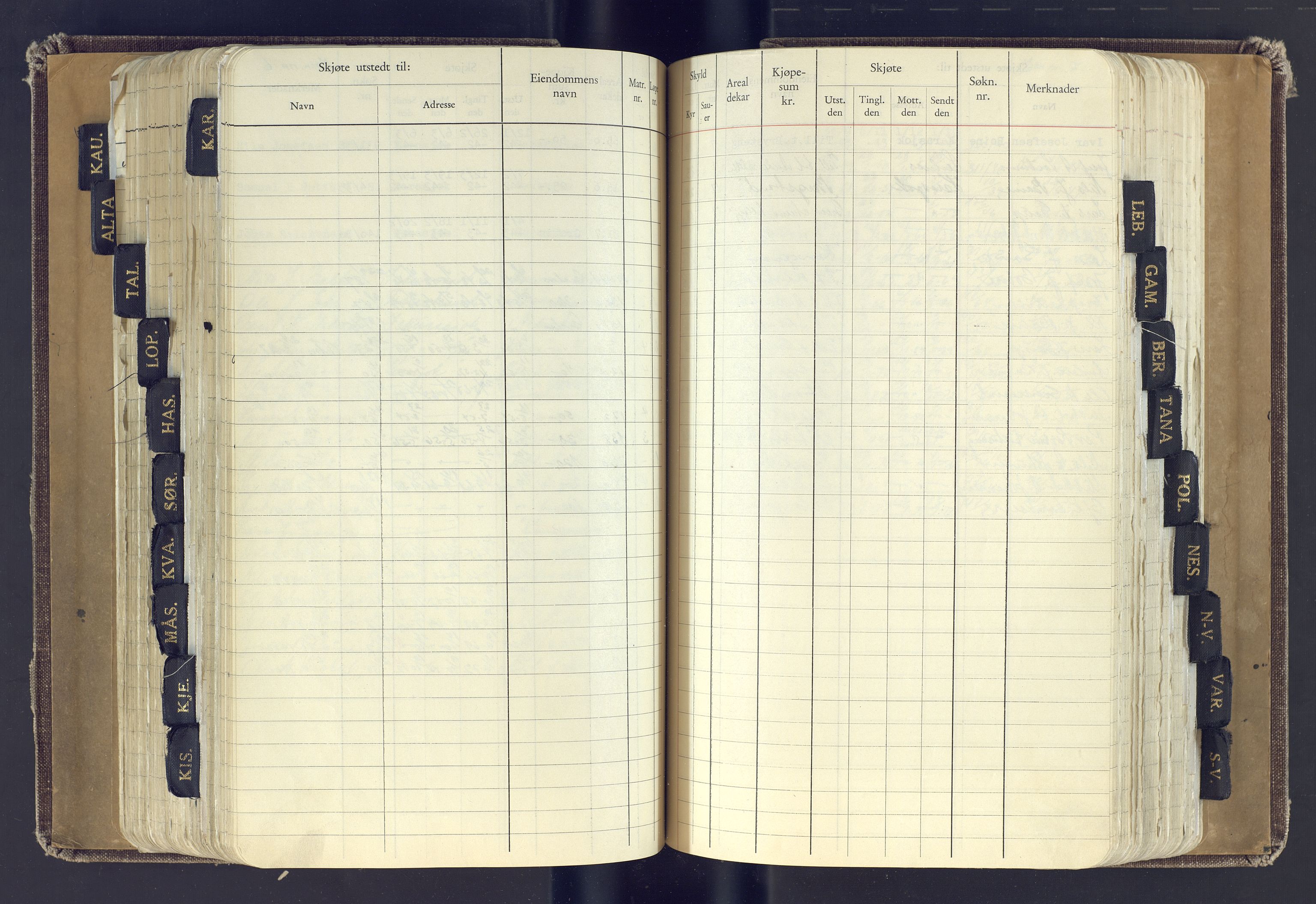 Finnmark jordsalgskommisjon/jordsalgskontor og Statskog SF Finnmark jordsalgskontor, AV/SATØ-S-1443/J/Jc/L0001: Skjøtebok, 1932-1983