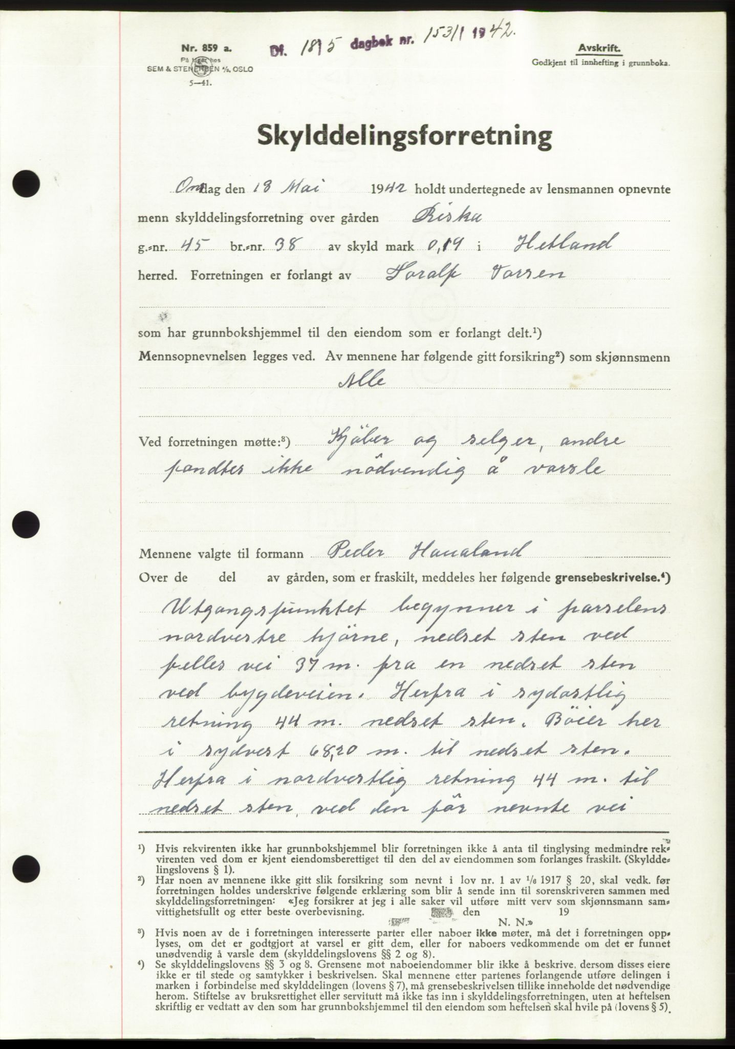 Jæren sorenskriveri, SAST/A-100310/03/G/Gba/L0082: Pantebok, 1942-1942, Dagboknr: 1531/1942