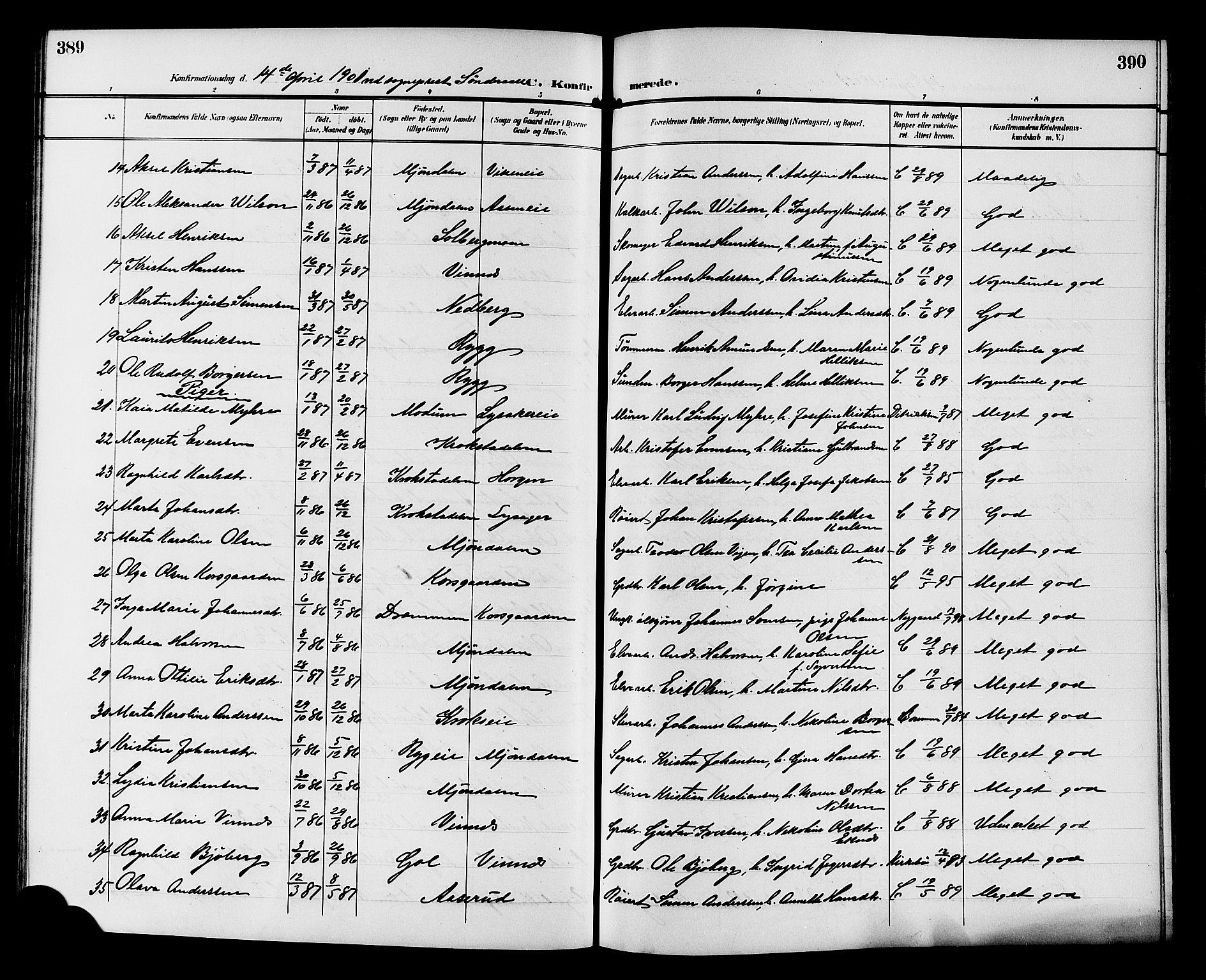 Nedre Eiker kirkebøker, AV/SAKO-A-612/G/Ga/L0003: Klokkerbok nr. 3, 1896-1905, s. 389-390