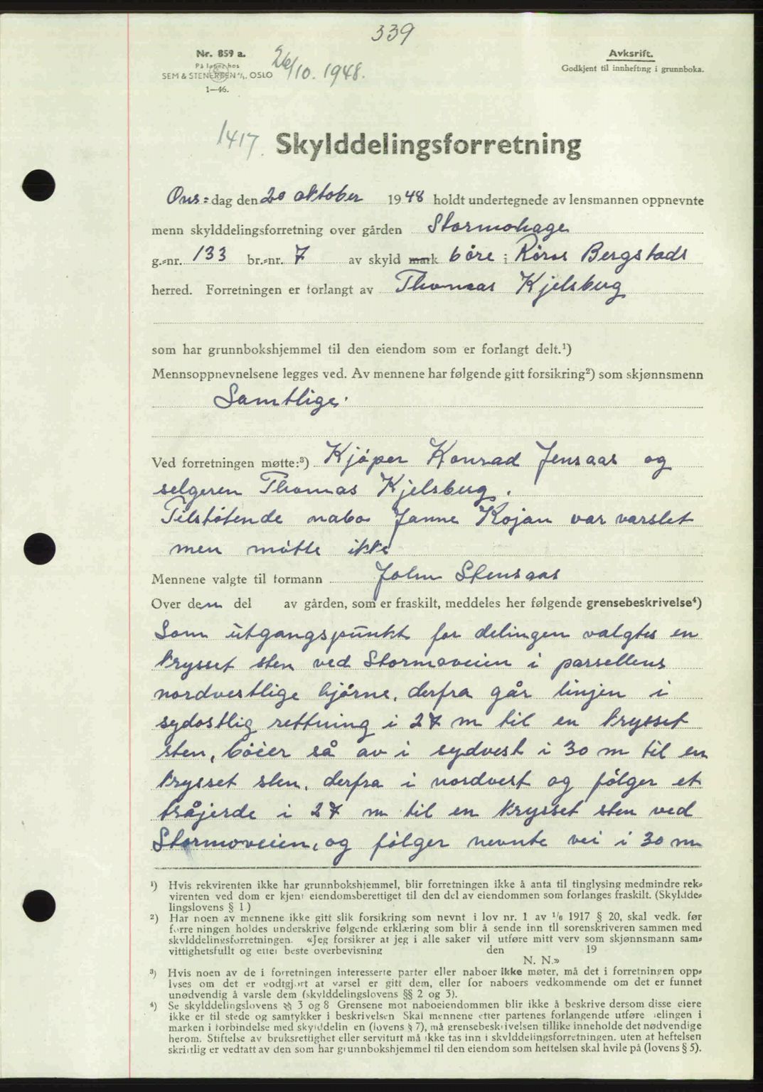 Gauldal sorenskriveri, SAT/A-0014/1/2/2C: Pantebok nr. A6, 1948-1948, Dagboknr: 1417/1948