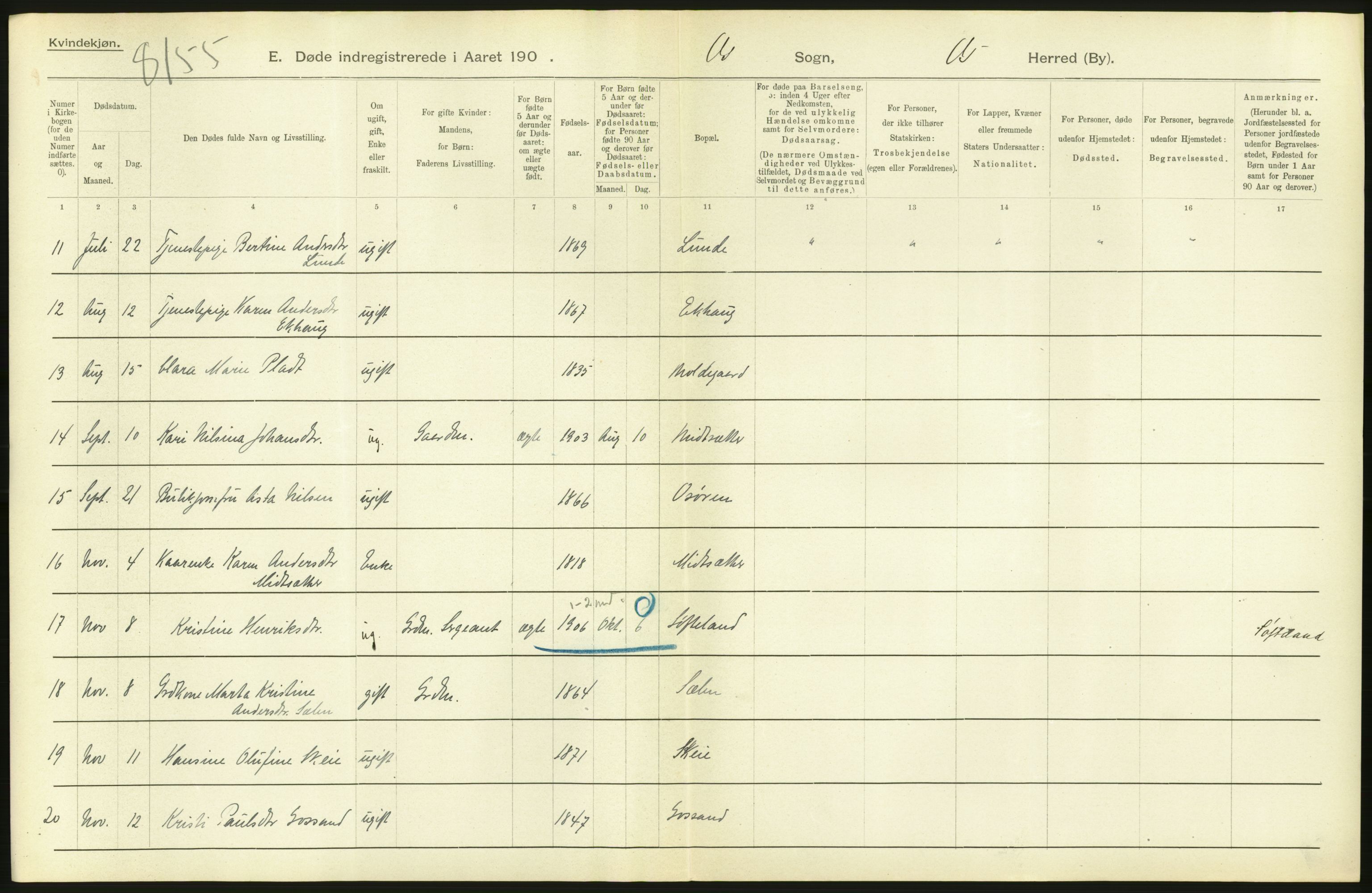 Statistisk sentralbyrå, Sosiodemografiske emner, Befolkning, AV/RA-S-2228/D/Df/Dfa/Dfad/L0030: S. Bergenhus amt: Døde. Bygder., 1906, s. 38