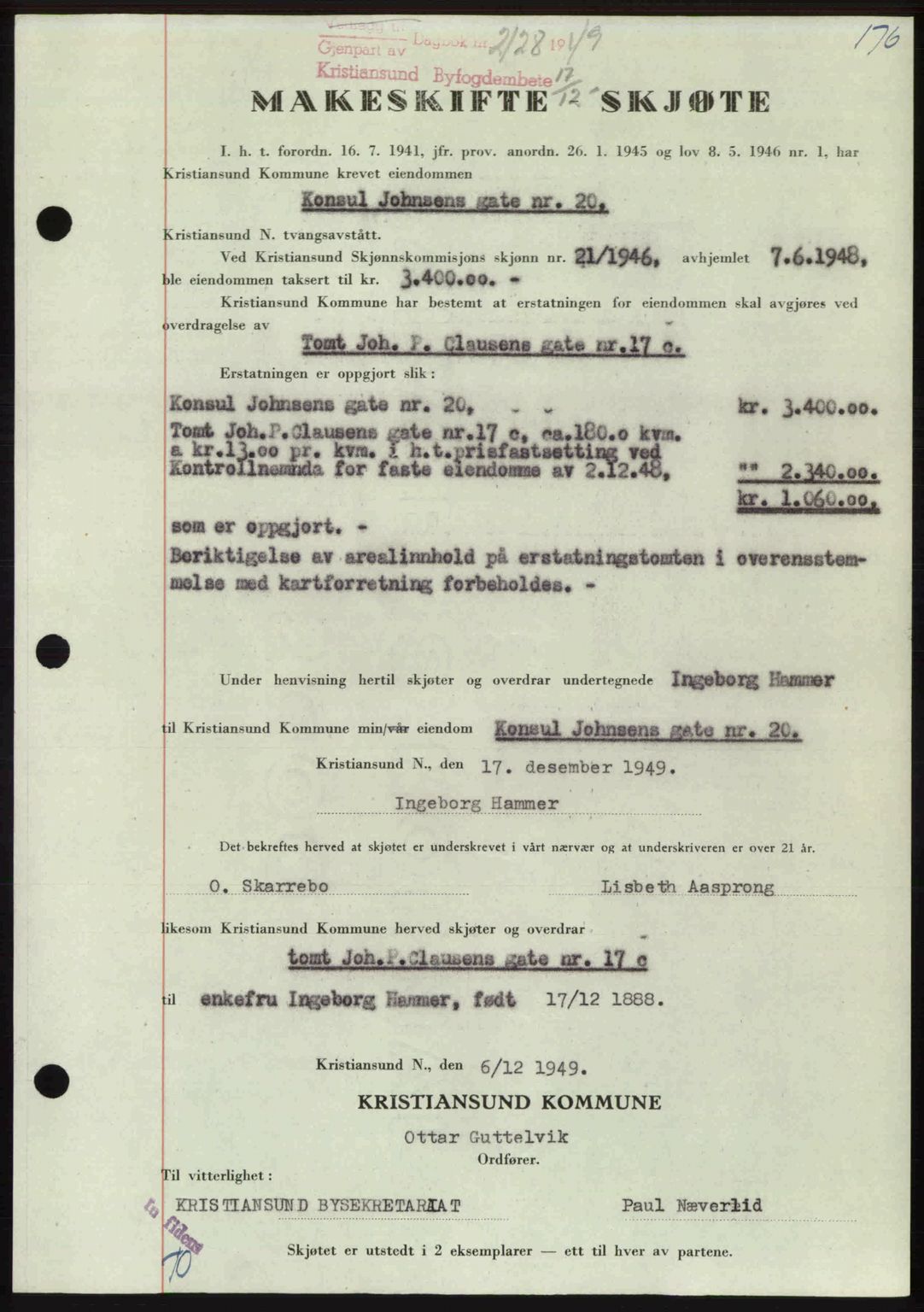 Kristiansund byfogd, AV/SAT-A-4587/A/27: Pantebok nr. 46, 1949-1950, Dagboknr: 2128/1949