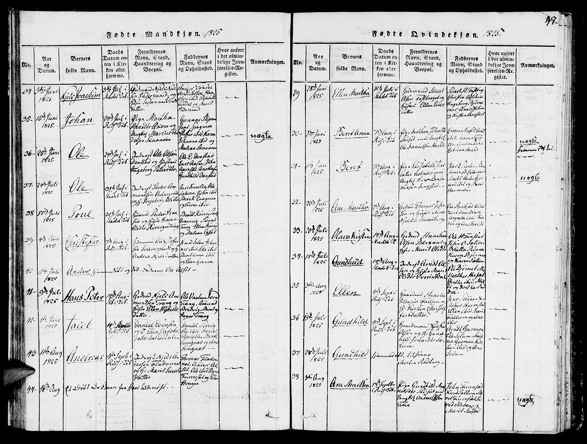 Ministerialprotokoller, klokkerbøker og fødselsregistre - Sør-Trøndelag, AV/SAT-A-1456/646/L0608: Ministerialbok nr. 646A06, 1816-1825, s. 47