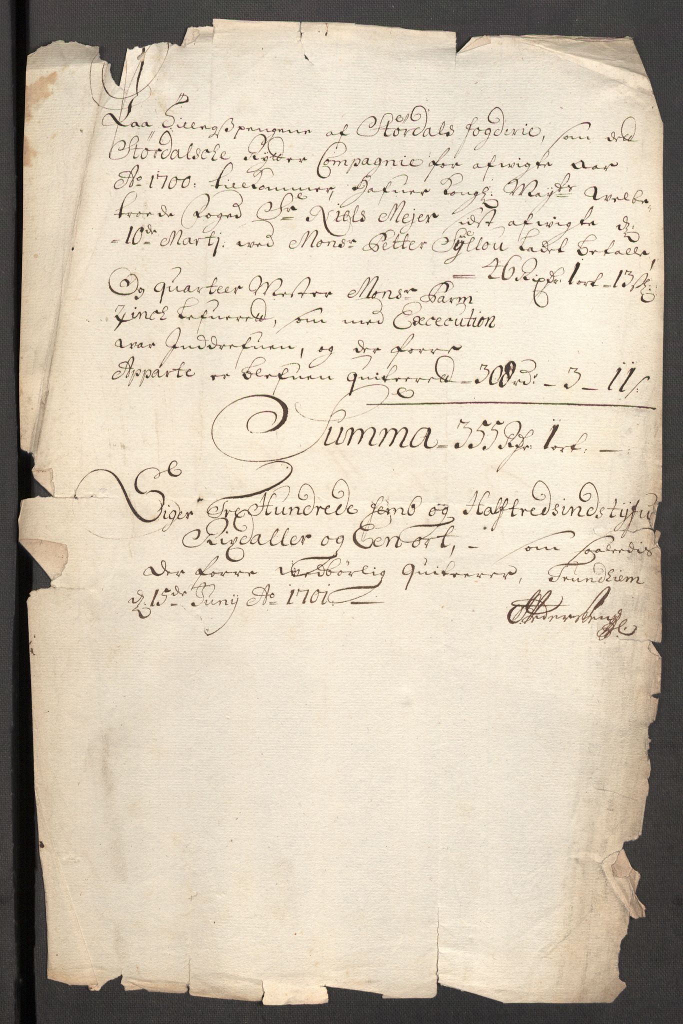 Rentekammeret inntil 1814, Reviderte regnskaper, Fogderegnskap, AV/RA-EA-4092/R62/L4192: Fogderegnskap Stjørdal og Verdal, 1700, s. 360