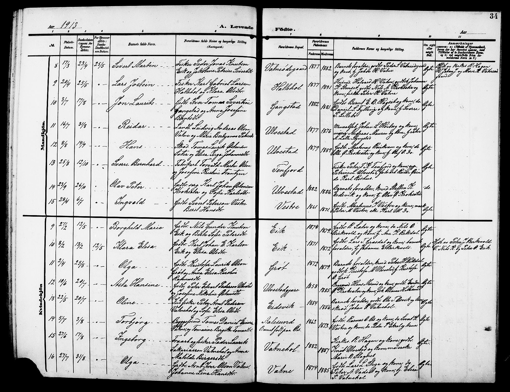 Ministerialprotokoller, klokkerbøker og fødselsregistre - Møre og Romsdal, AV/SAT-A-1454/525/L0377: Klokkerbok nr. 525C03, 1903-1917, s. 34