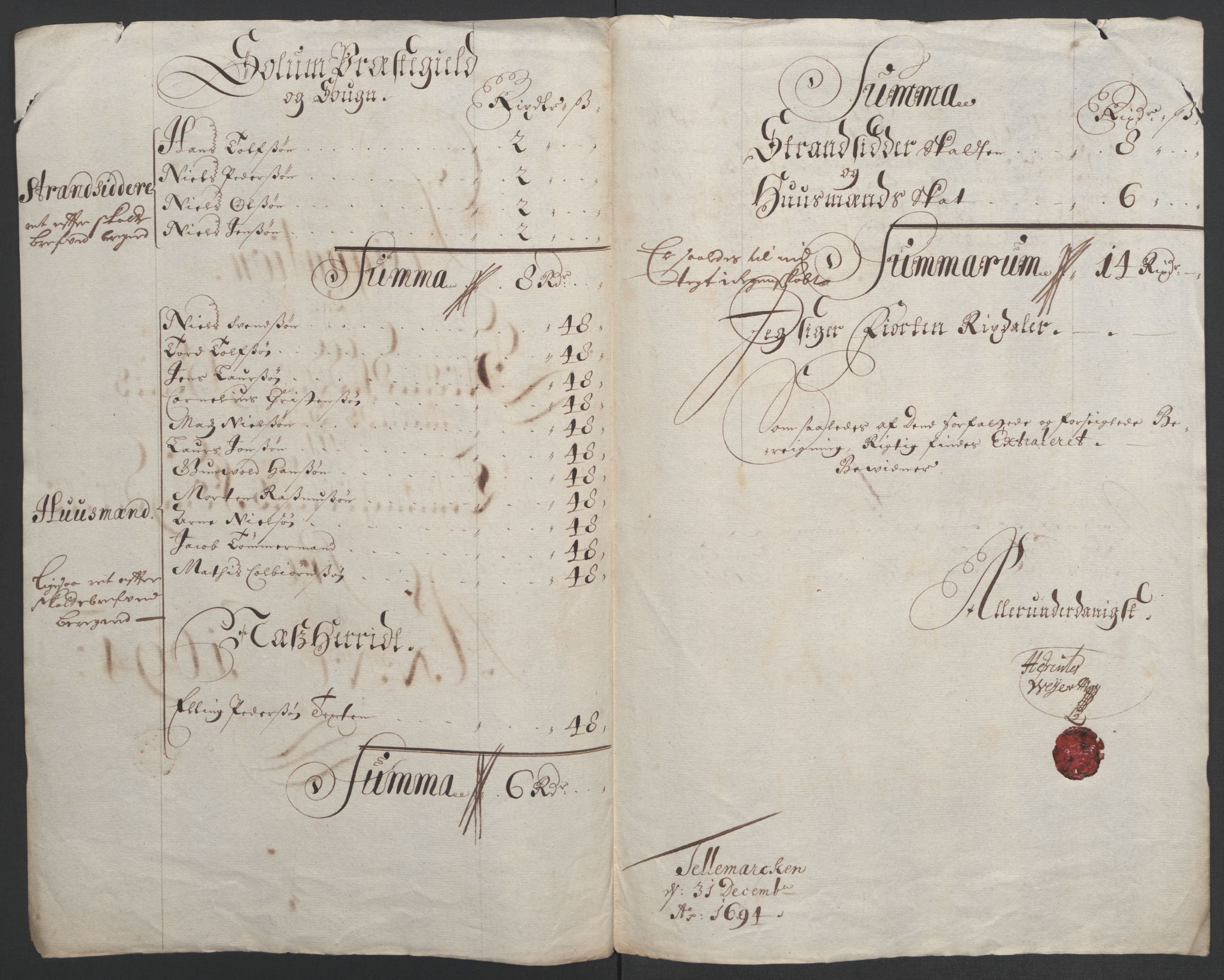 Rentekammeret inntil 1814, Reviderte regnskaper, Fogderegnskap, AV/RA-EA-4092/R36/L2092: Fogderegnskap Øvre og Nedre Telemark og Bamble, 1694, s. 57
