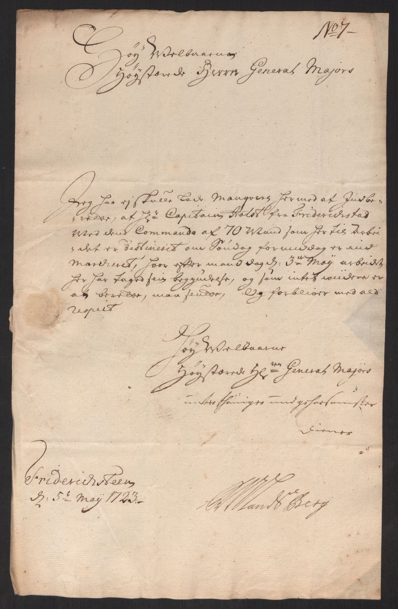 Kommanderende general (KG I) med Det norske krigsdirektorium, AV/RA-EA-5419/D/L0152: Fredriksten festning: Brev, inventarfortegnelser og regnskapsekstrakter, 1720-1723, s. 466