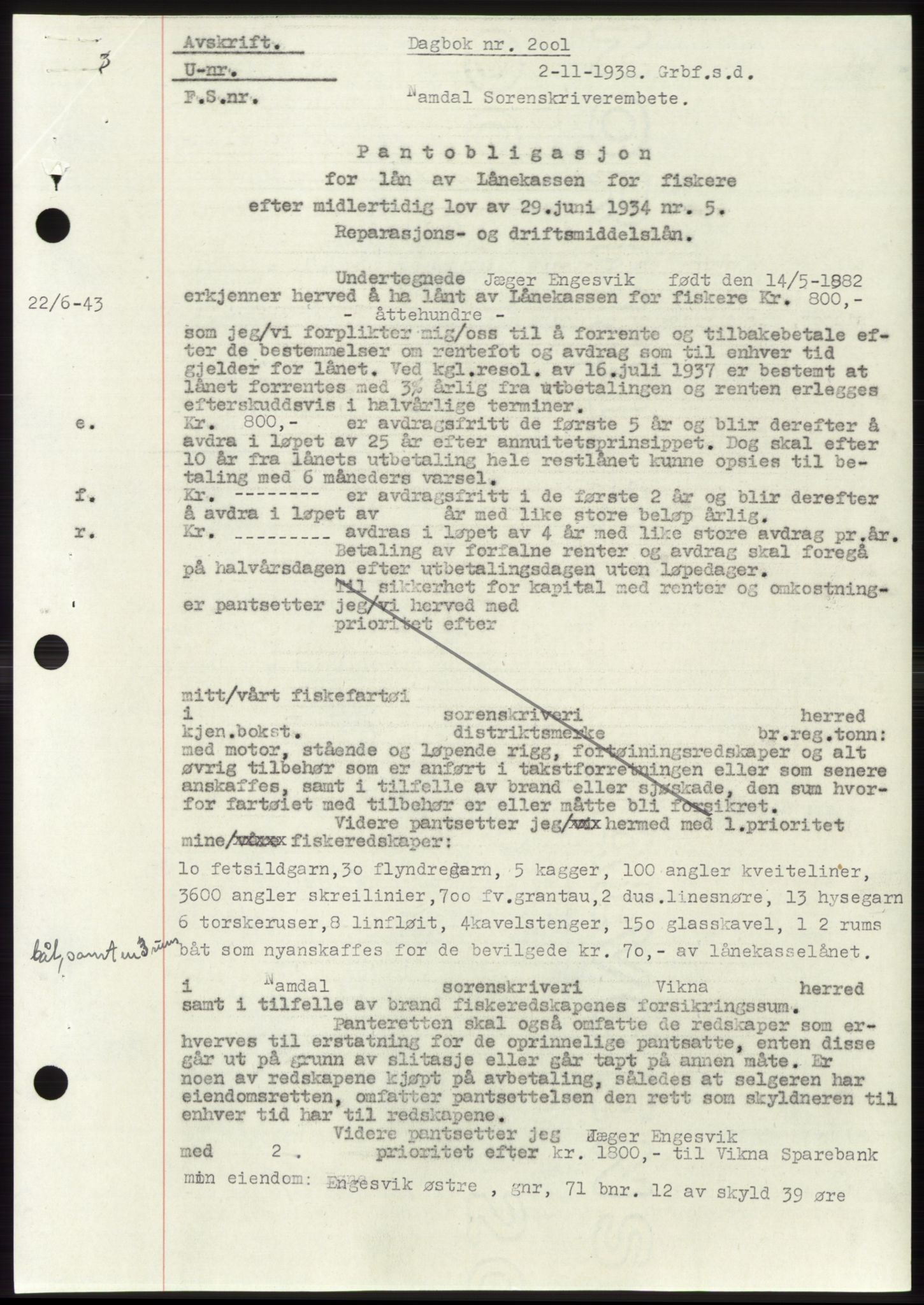 Namdal sorenskriveri, SAT/A-4133/1/2/2C: Pantebok nr. -, 1937-1939, Tingl.dato: 02.11.1938