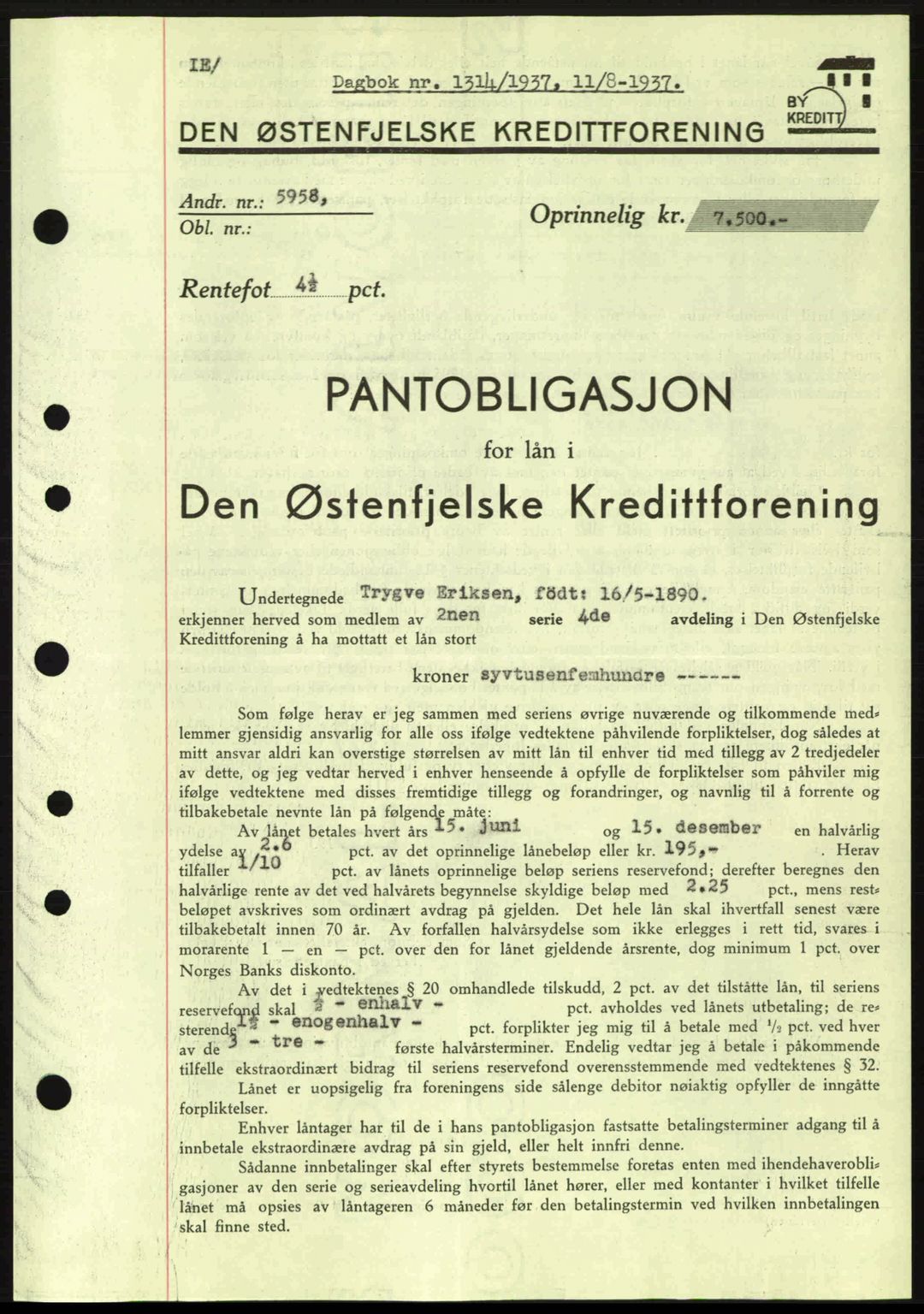 Moss sorenskriveri, SAO/A-10168: Pantebok nr. B3, 1937-1937, Dagboknr: 1314/1937