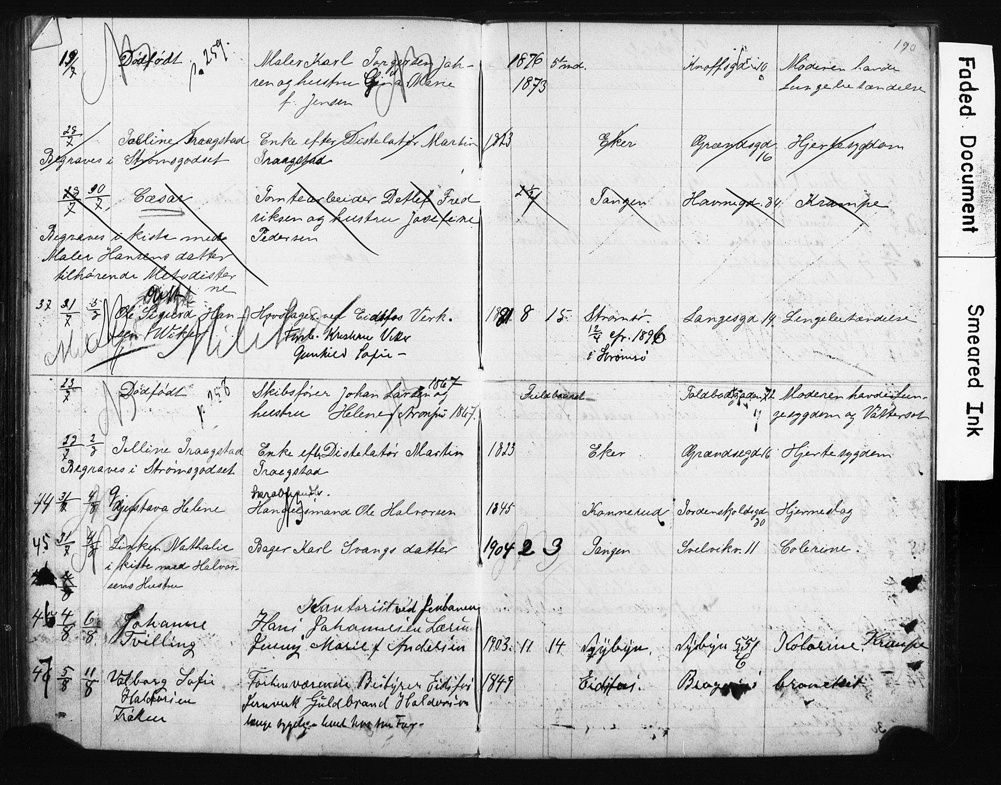 Strømsø kirkebøker, AV/SAKO-A-246/Y/Ya/L0006: Kladd til kirkebok nr. I 6, 1903-1915, s. 190