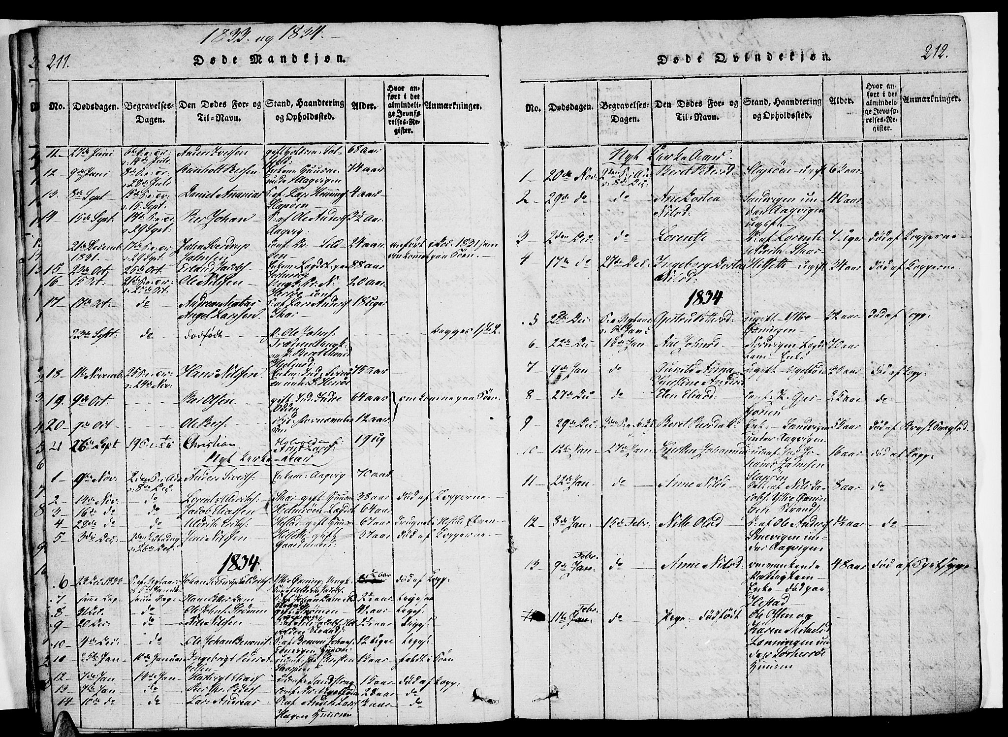 Ministerialprotokoller, klokkerbøker og fødselsregistre - Nordland, AV/SAT-A-1459/834/L0510: Klokkerbok nr. 834C01, 1820-1847, s. 211-212