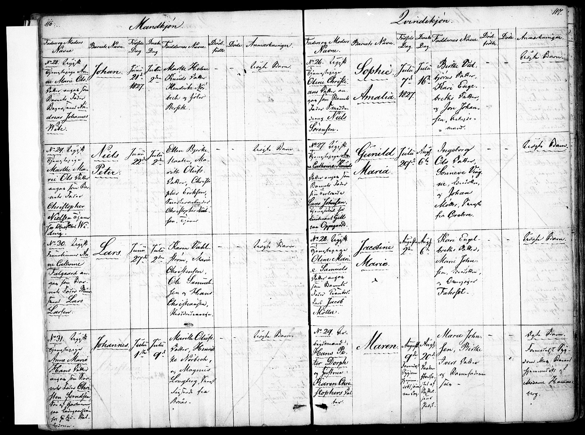 Rikshospitalet prestekontor Kirkebøker, AV/SAO-A-10309b/F/L0001: Ministerialbok nr. 1, 1818-1832, s. 116-117
