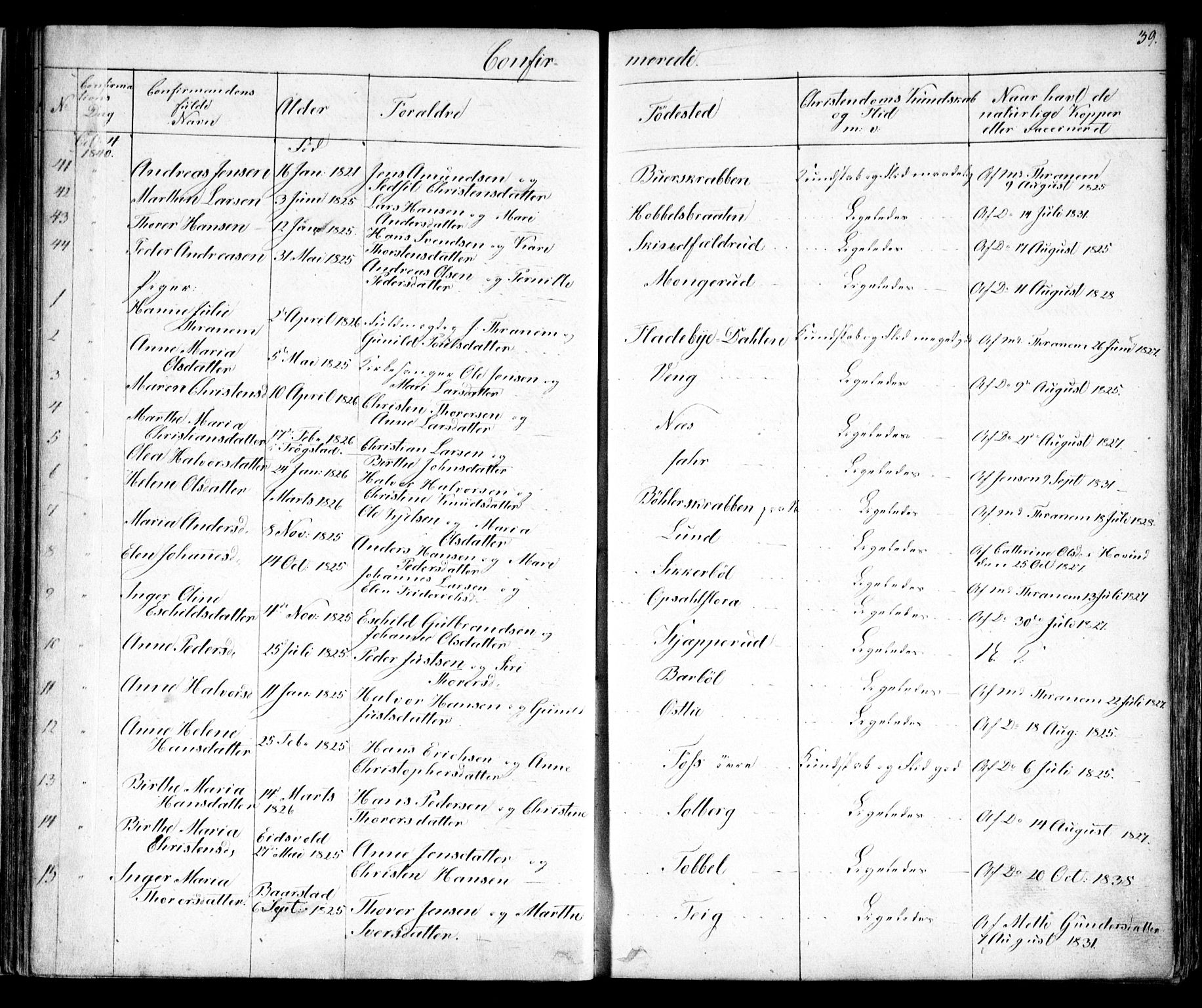 Enebakk prestekontor Kirkebøker, SAO/A-10171c/F/Fa/L0010: Ministerialbok nr. I 10, 1829-1876, s. 39