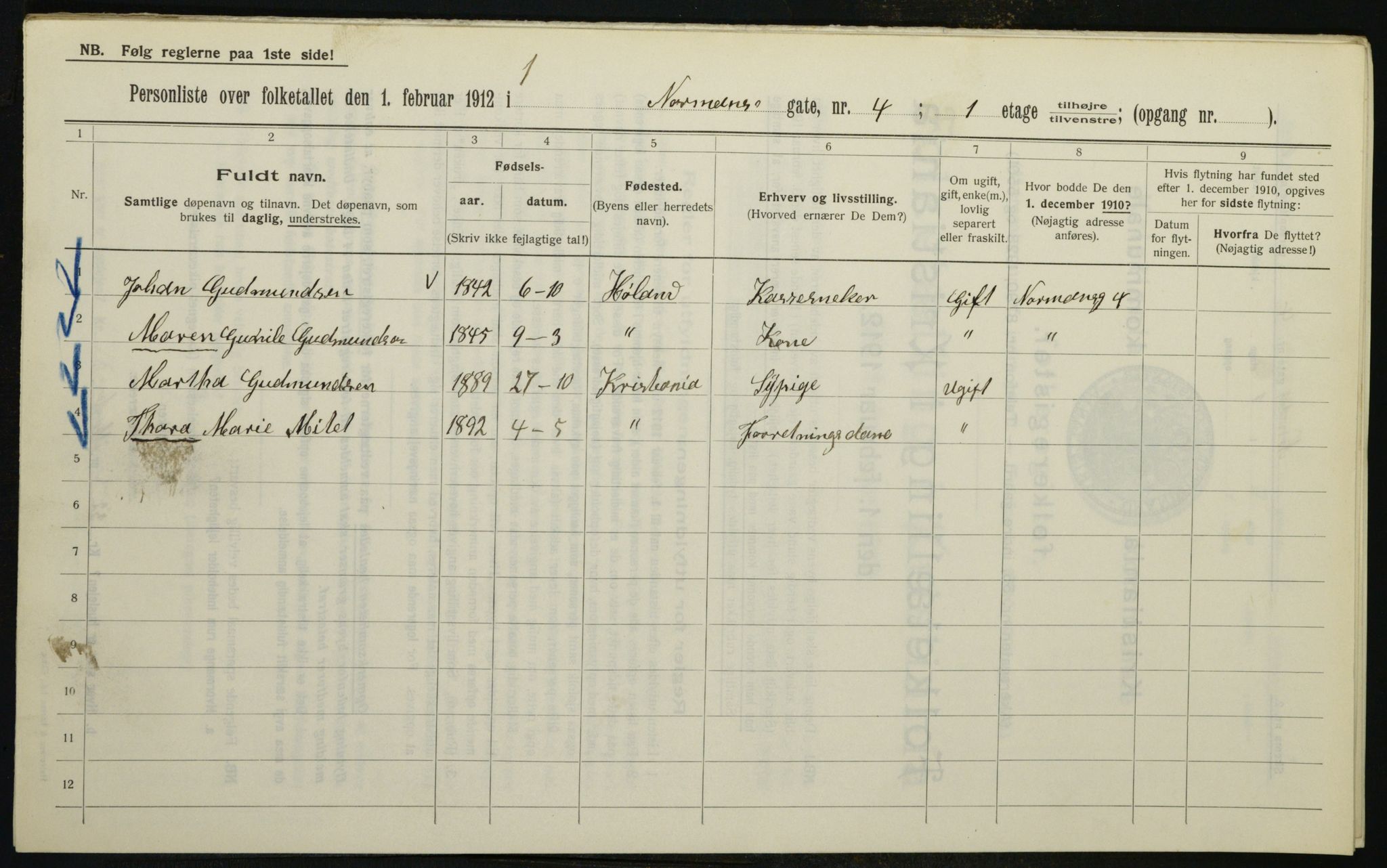 OBA, Kommunal folketelling 1.2.1912 for Kristiania, 1912, s. 74108