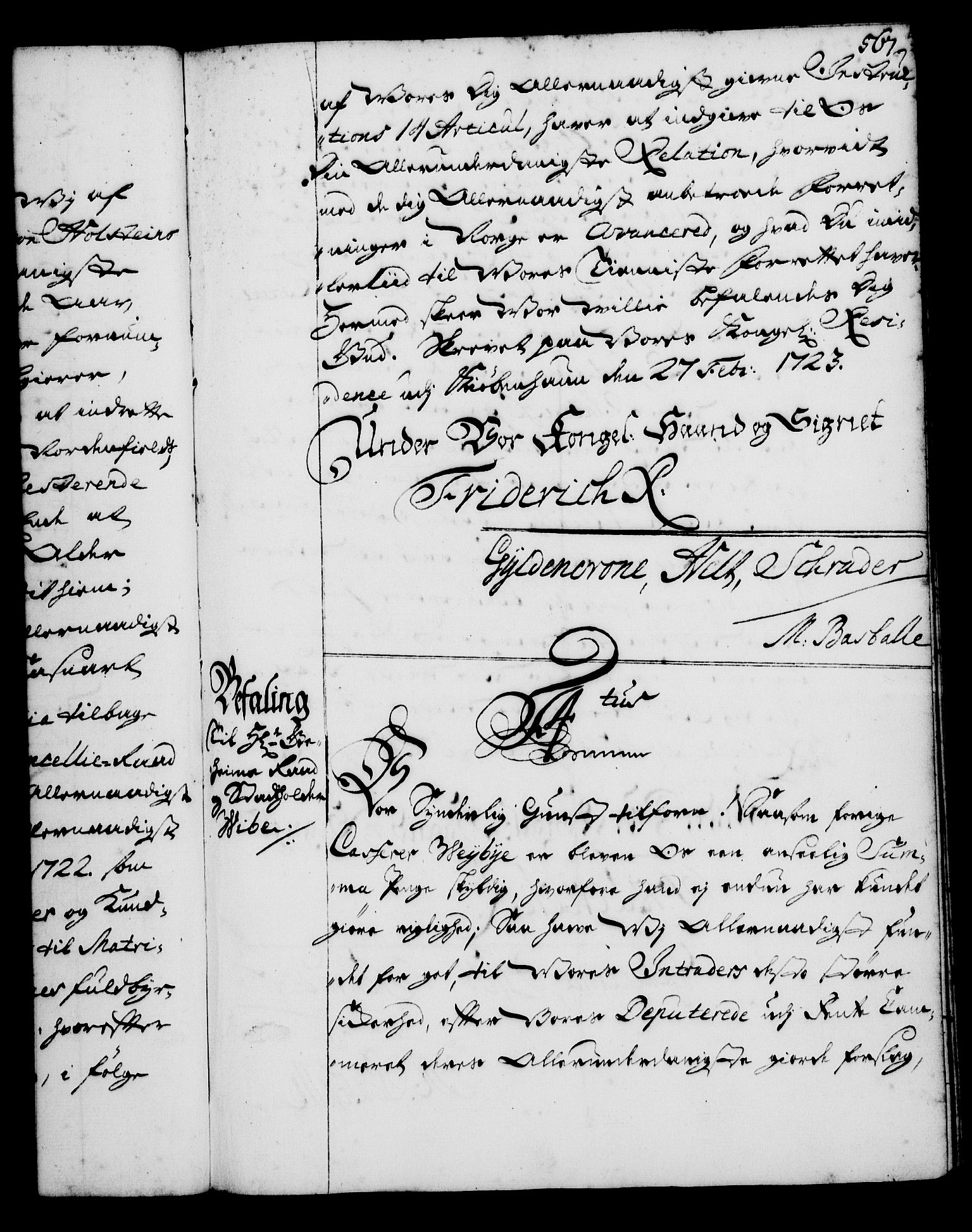 Rentekammeret, Kammerkanselliet, RA/EA-3111/G/Gg/Gga/L0001: Norsk ekspedisjonsprotokoll med register (merket RK 53.1), 1720-1723, s. 567