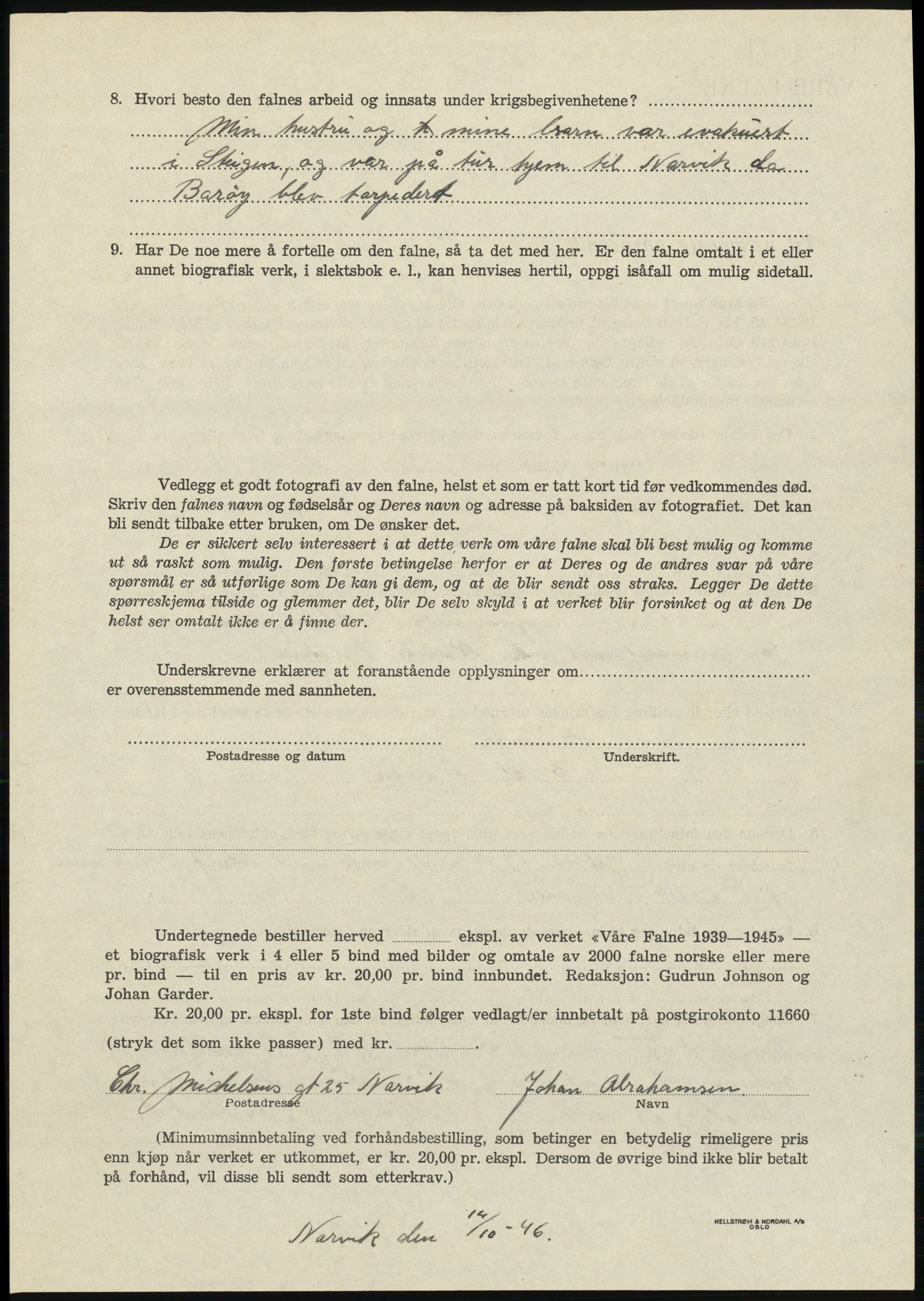 Sosialdepartementet, Våre Falne, AV/RA-S-1708/E/Ee/L0025: Personmapper: Abelsen 01 - Amundsen, H. 65, 1945-1951, s. 334