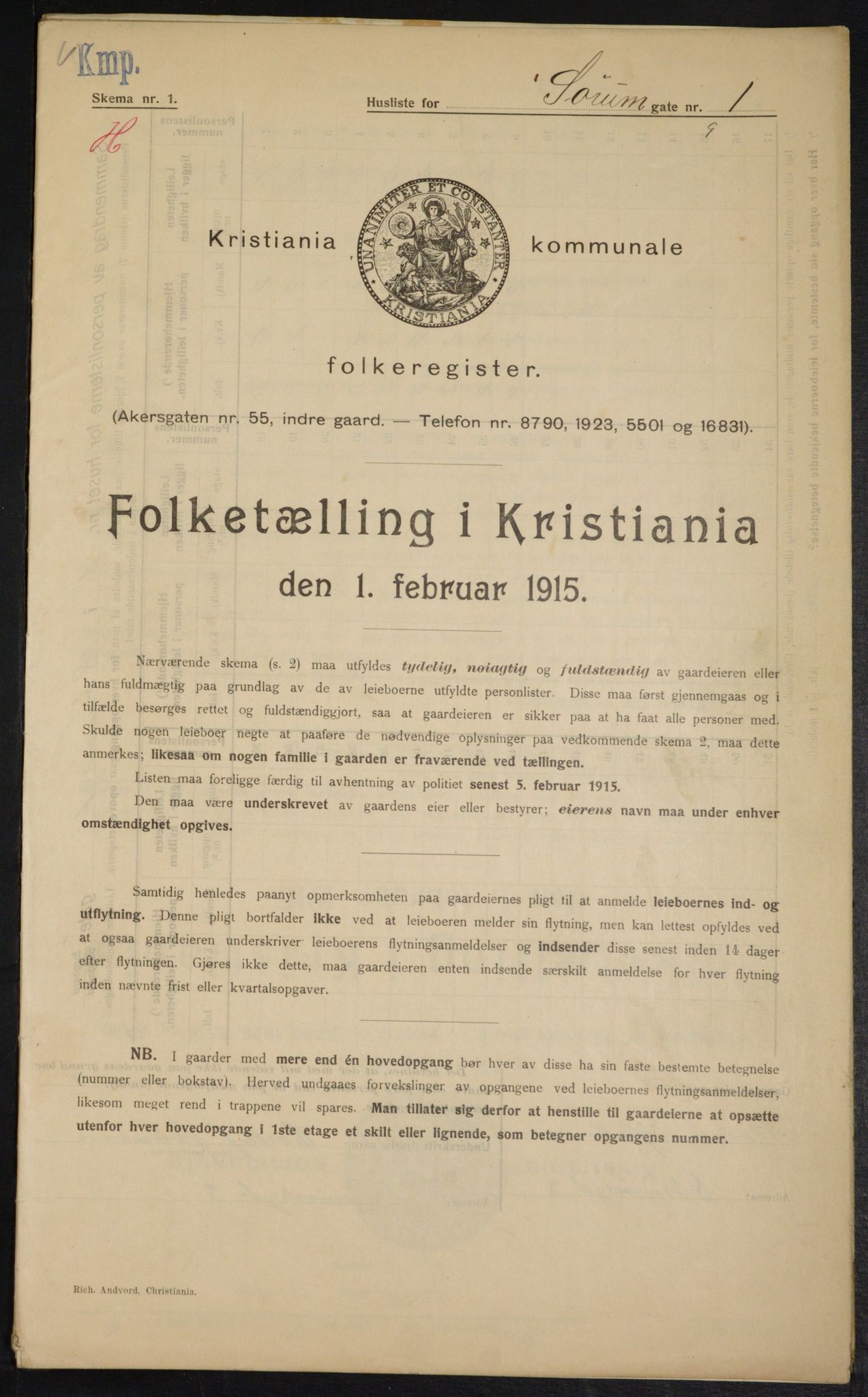 OBA, Kommunal folketelling 1.2.1915 for Kristiania, 1915, s. 107163