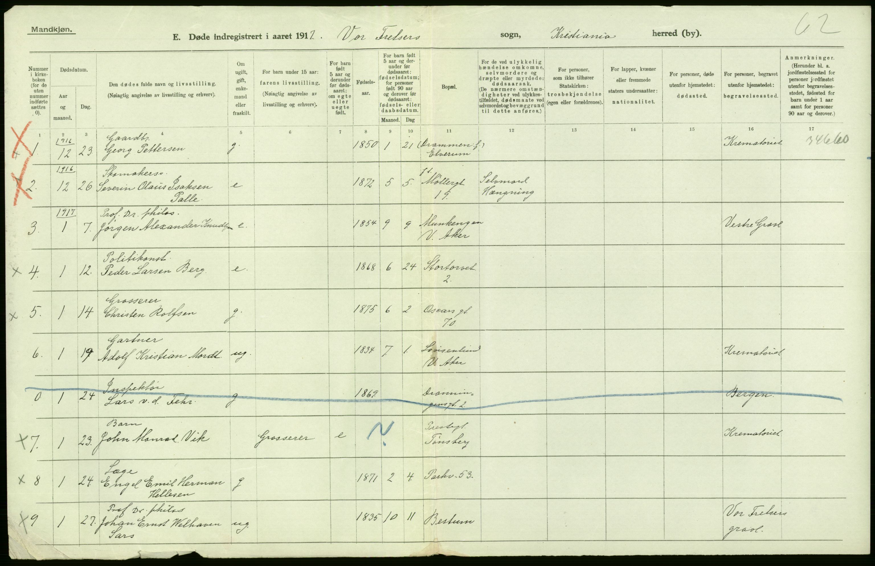 Statistisk sentralbyrå, Sosiodemografiske emner, Befolkning, AV/RA-S-2228/D/Df/Dfb/Dfbg/L0010: Kristiania: Døde, 1917, s. 506