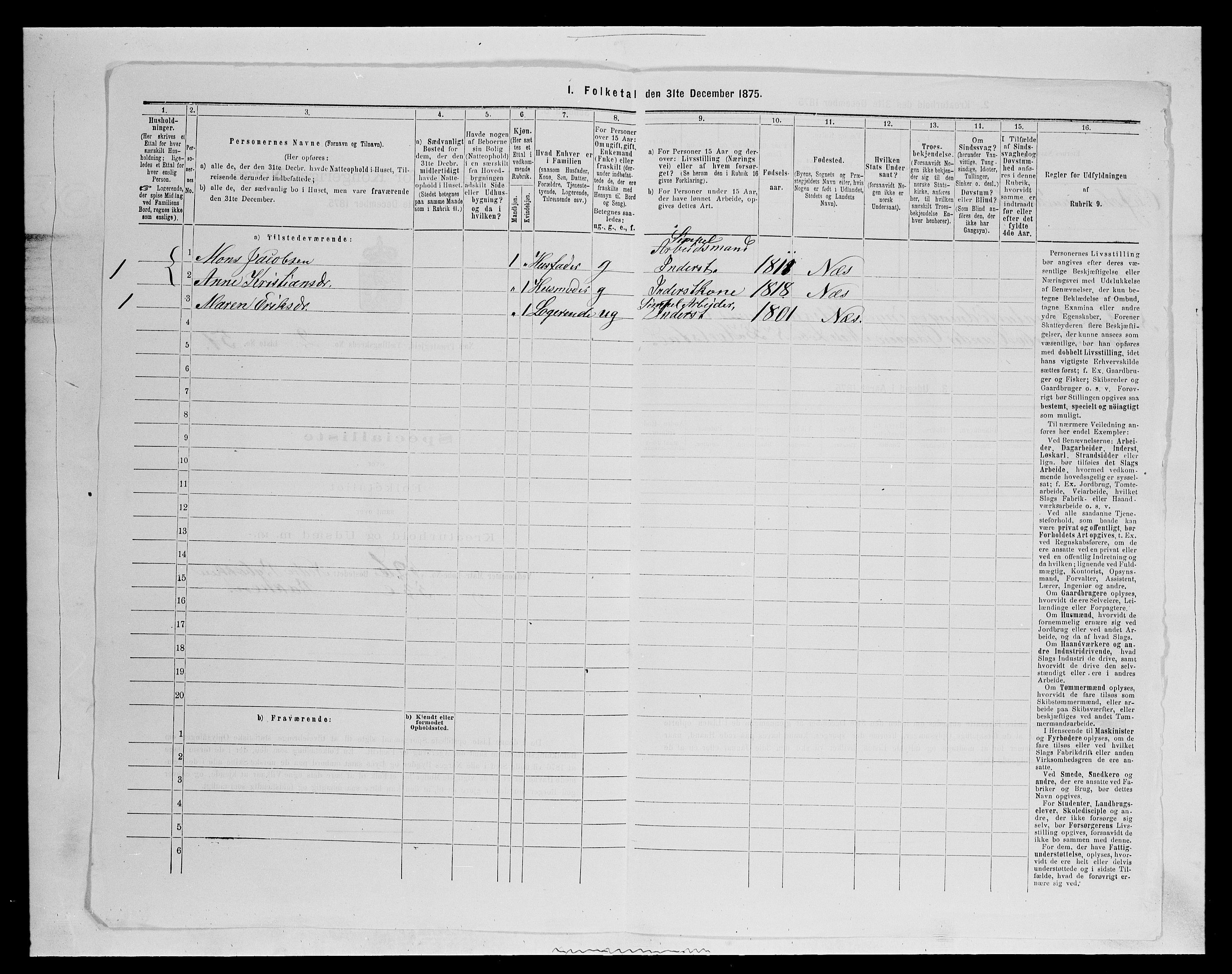 SAH, Folketelling 1875 for 0411P Nes prestegjeld, 1875, s. 433