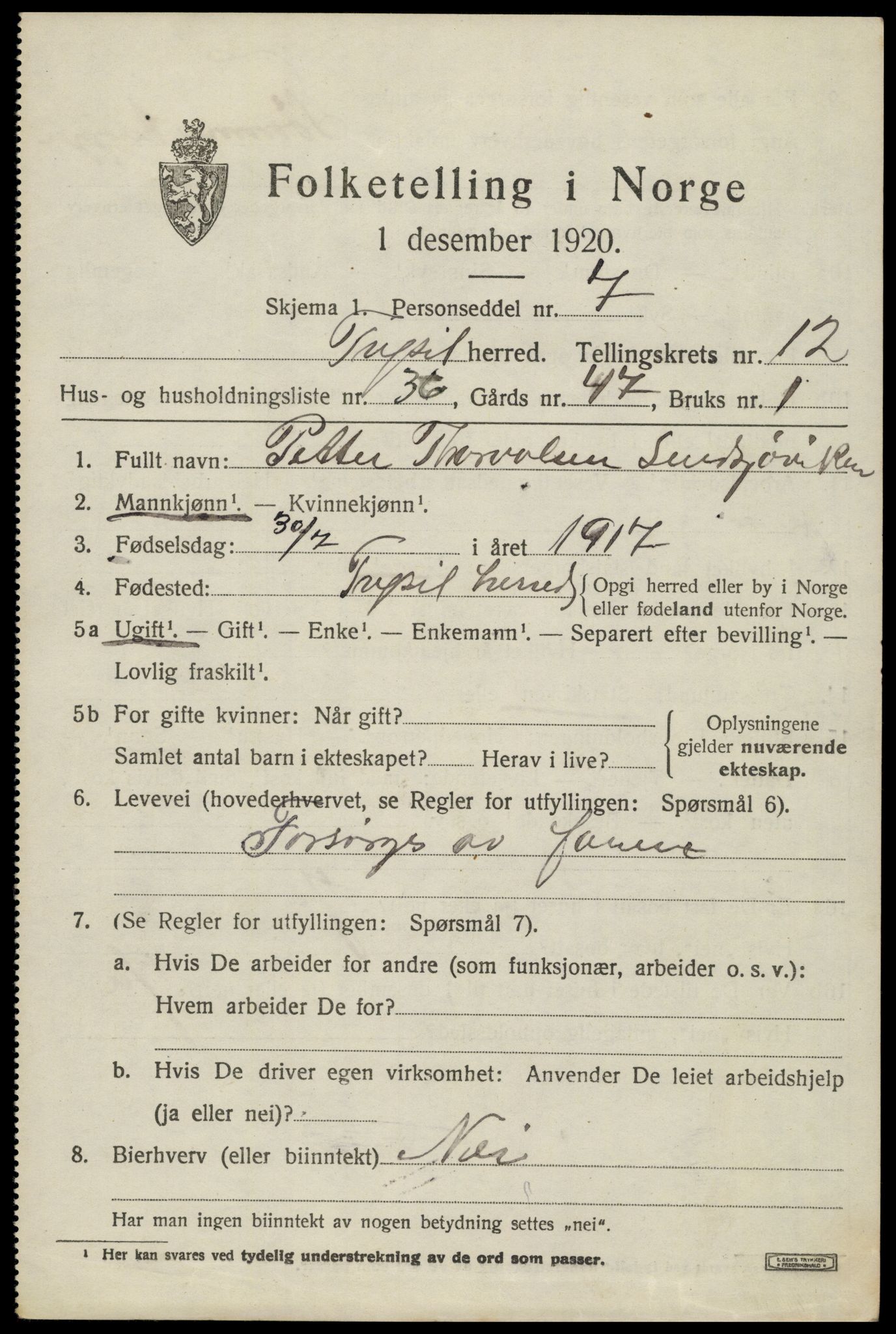 SAH, Folketelling 1920 for 0428 Trysil herred, 1920, s. 7599