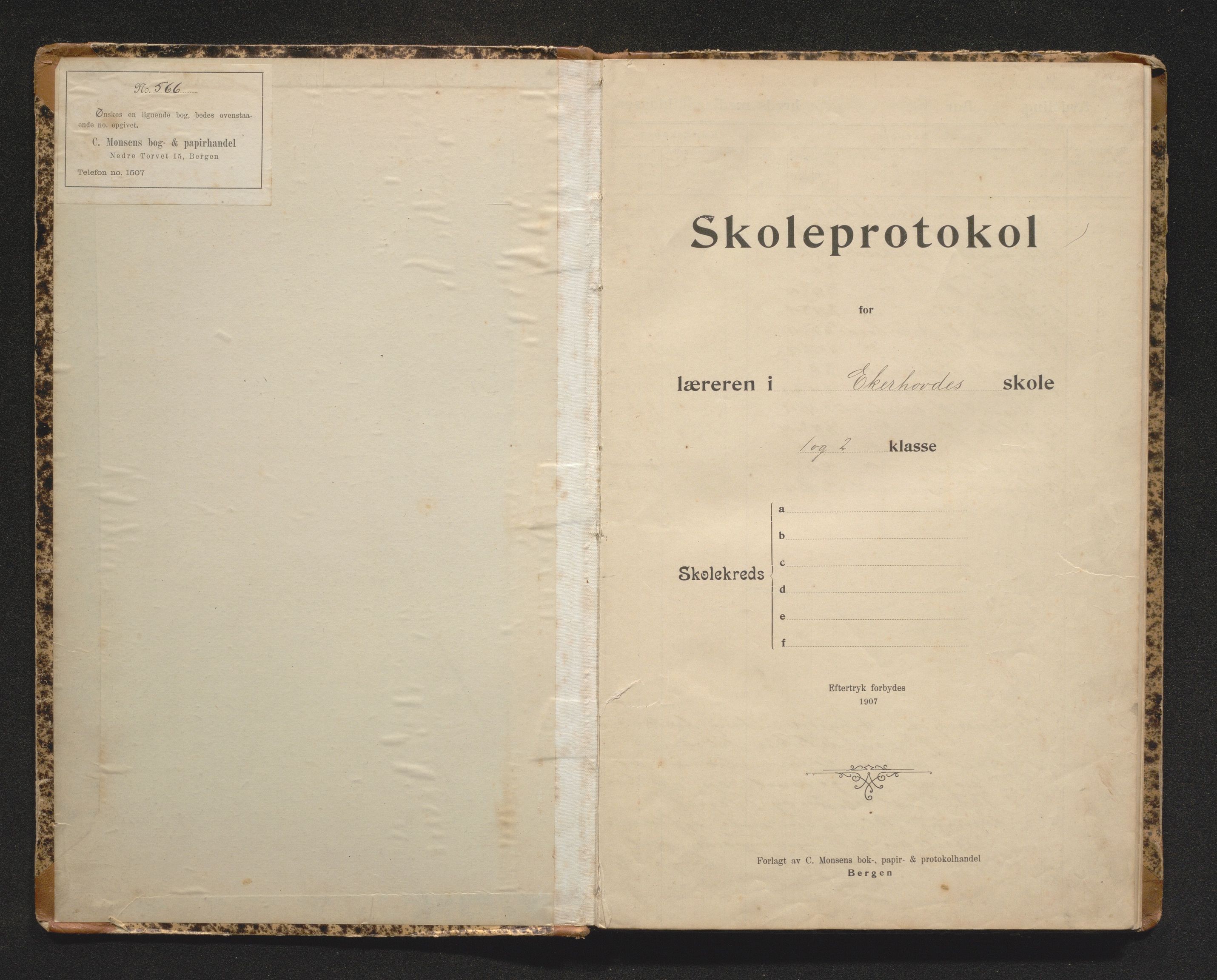 Fjell kommune. Barneskulane, IKAH/1246-231/F/Fe/L0005: Skuleprotokoll for Ekerhovd skule, 1909-1935