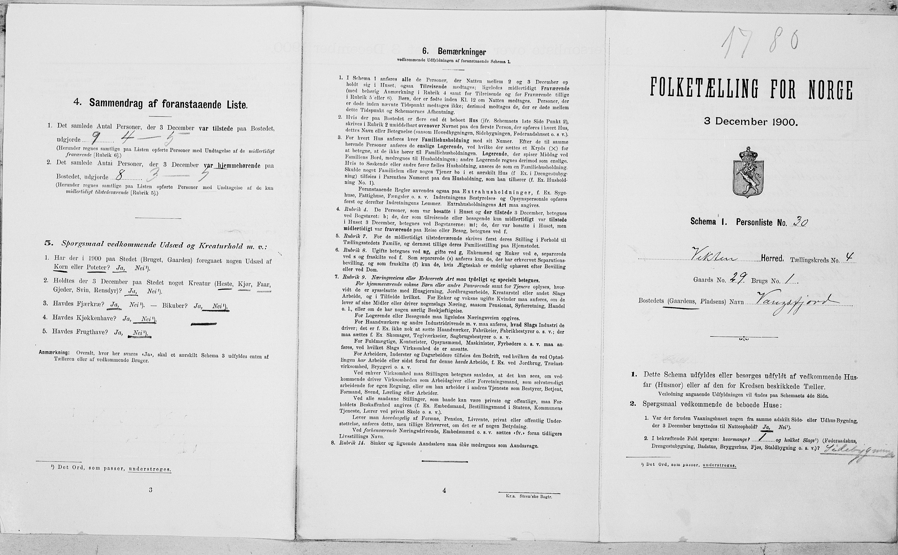 SAT, Folketelling 1900 for 1750 Vikna herred, 1900, s. 447