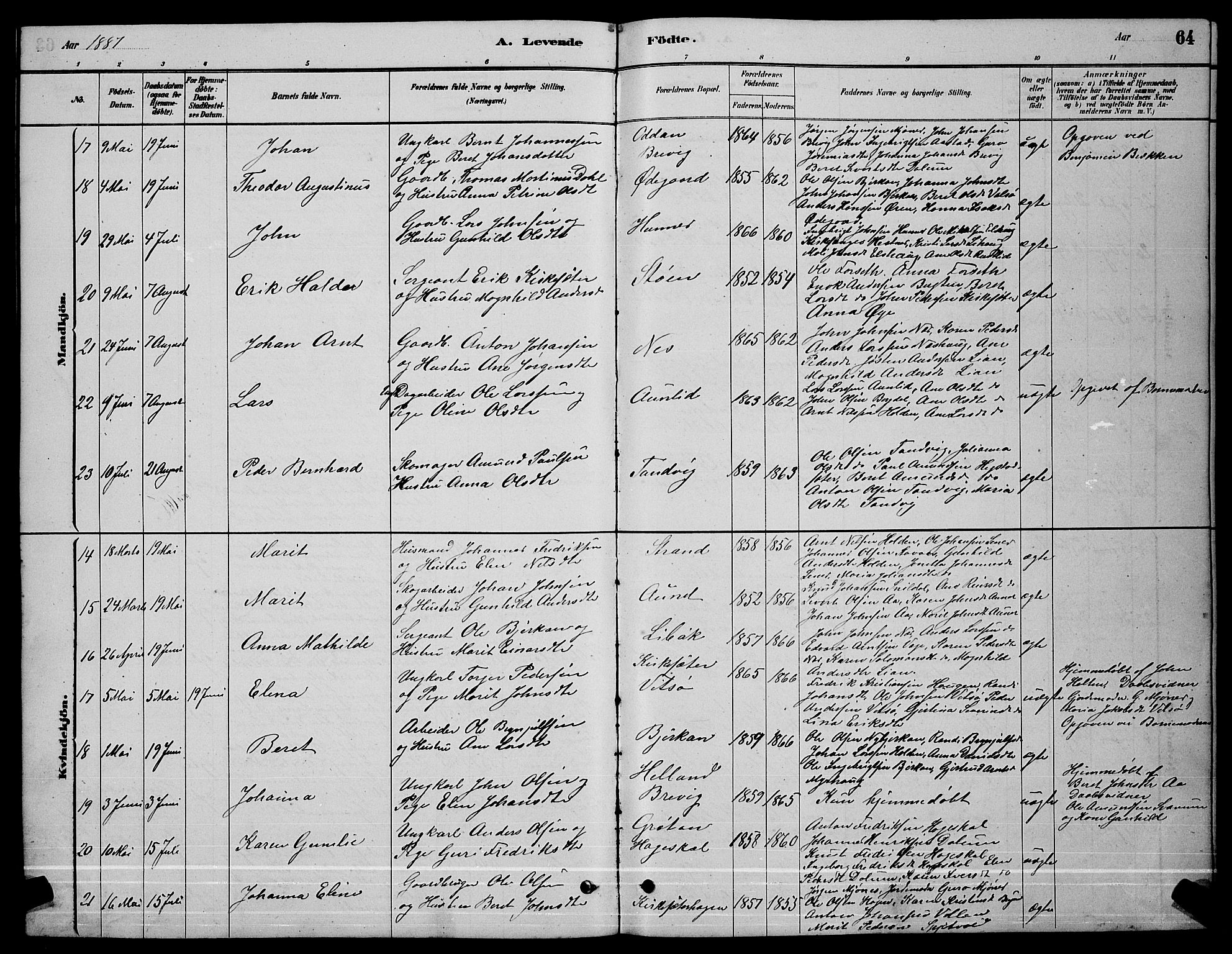 Ministerialprotokoller, klokkerbøker og fødselsregistre - Sør-Trøndelag, AV/SAT-A-1456/630/L0504: Klokkerbok nr. 630C02, 1879-1898, s. 64