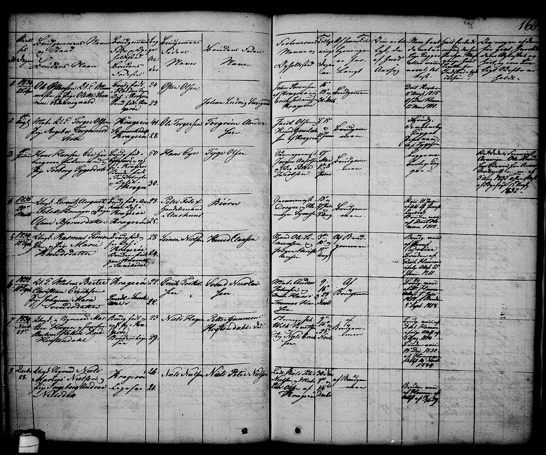 Kragerø kirkebøker, AV/SAKO-A-278/G/Ga/L0003: Klokkerbok nr. 3, 1832-1852, s. 168