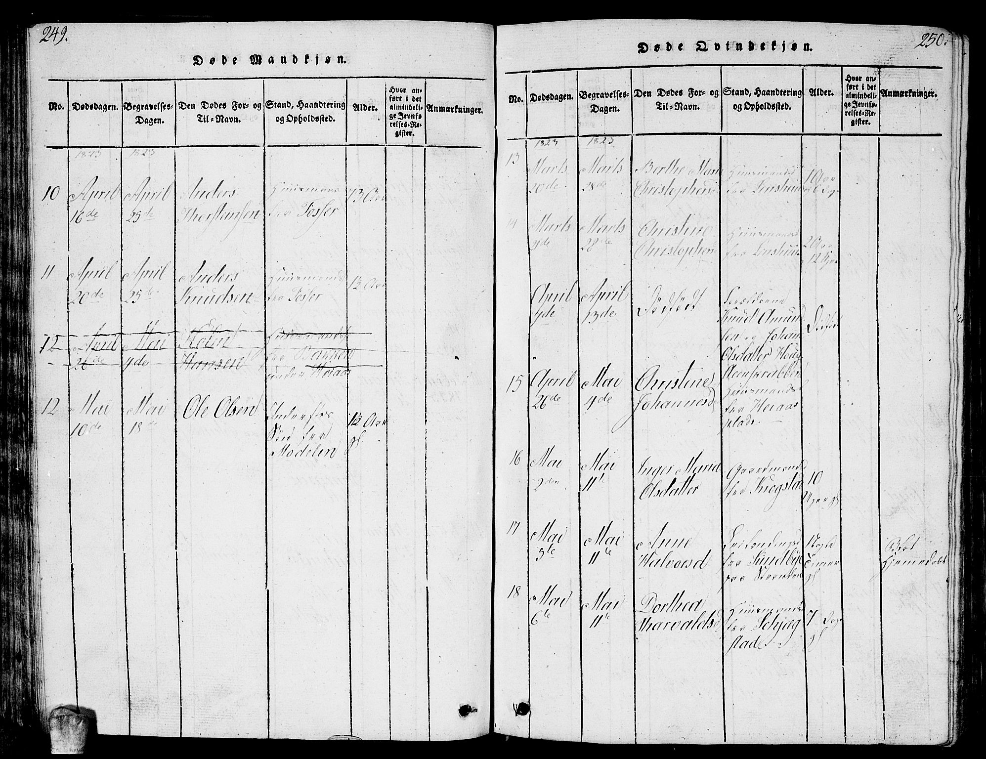 Enebakk prestekontor Kirkebøker, AV/SAO-A-10171c/G/Ga/L0001: Klokkerbok nr. I 1, 1815-1833, s. 249-250