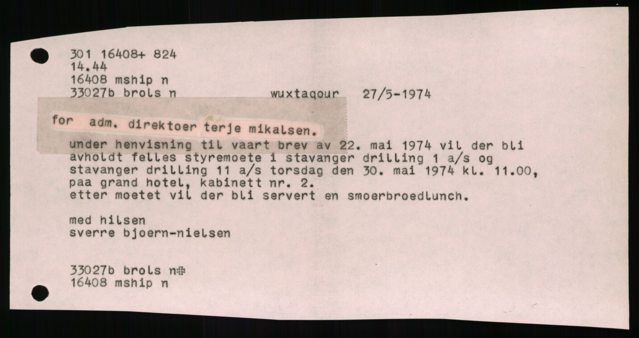 Pa 1503 - Stavanger Drilling AS, AV/SAST-A-101906/A/Ab/Abc/L0006: Styrekorrespondanse Stavanger Drilling II A/S, 1974-1977, s. 214