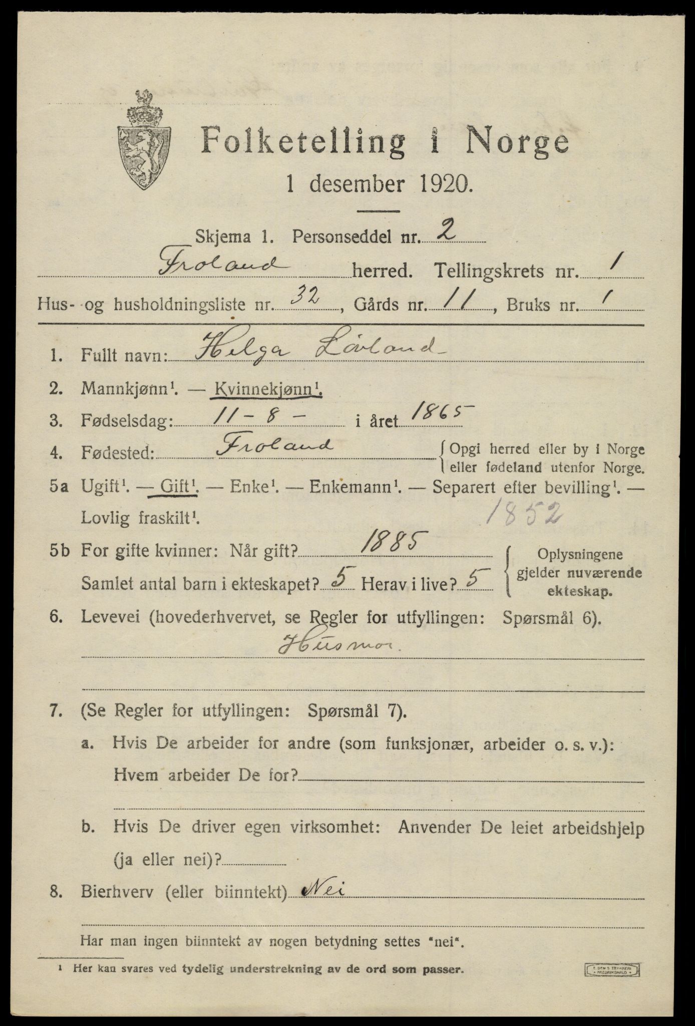 SAK, Folketelling 1920 for 0919 Froland herred, 1920, s. 1355