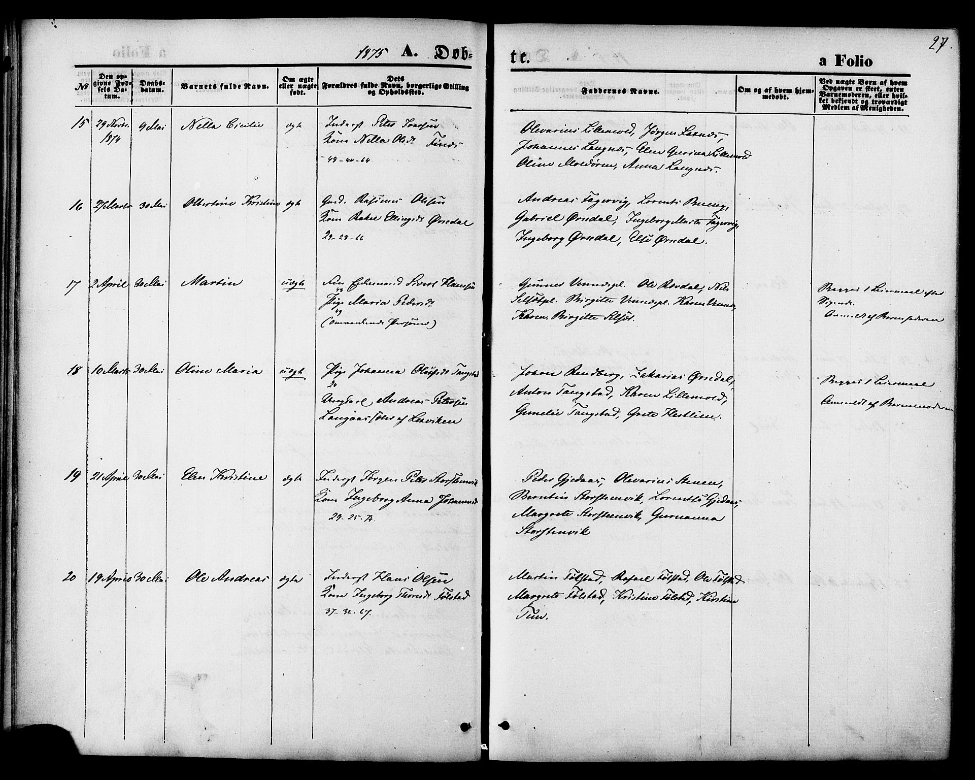 Ministerialprotokoller, klokkerbøker og fødselsregistre - Nord-Trøndelag, AV/SAT-A-1458/744/L0419: Ministerialbok nr. 744A03, 1867-1881, s. 27