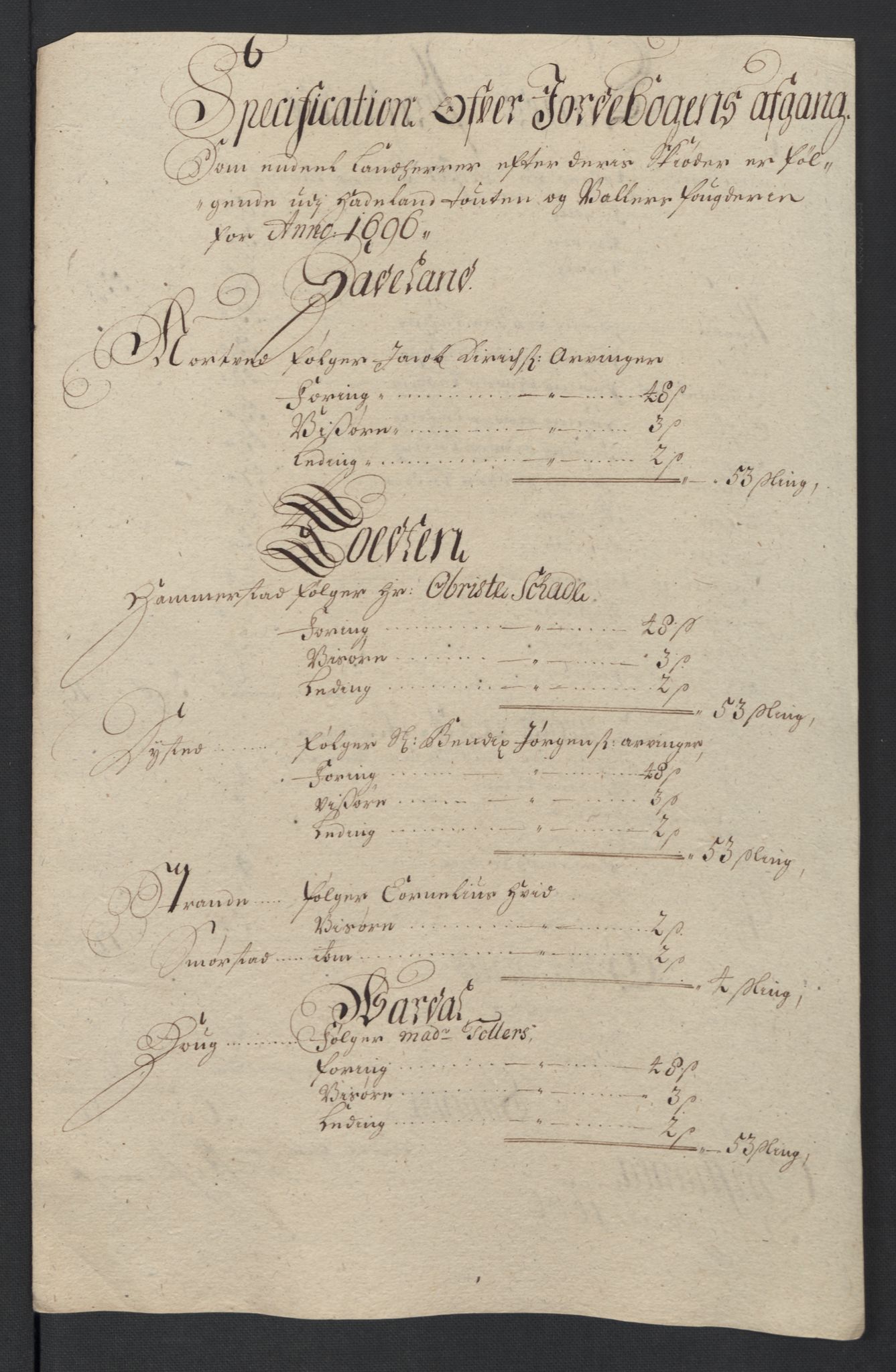 Rentekammeret inntil 1814, Reviderte regnskaper, Fogderegnskap, RA/EA-4092/R18/L1294: Fogderegnskap Hadeland, Toten og Valdres, 1696, s. 159