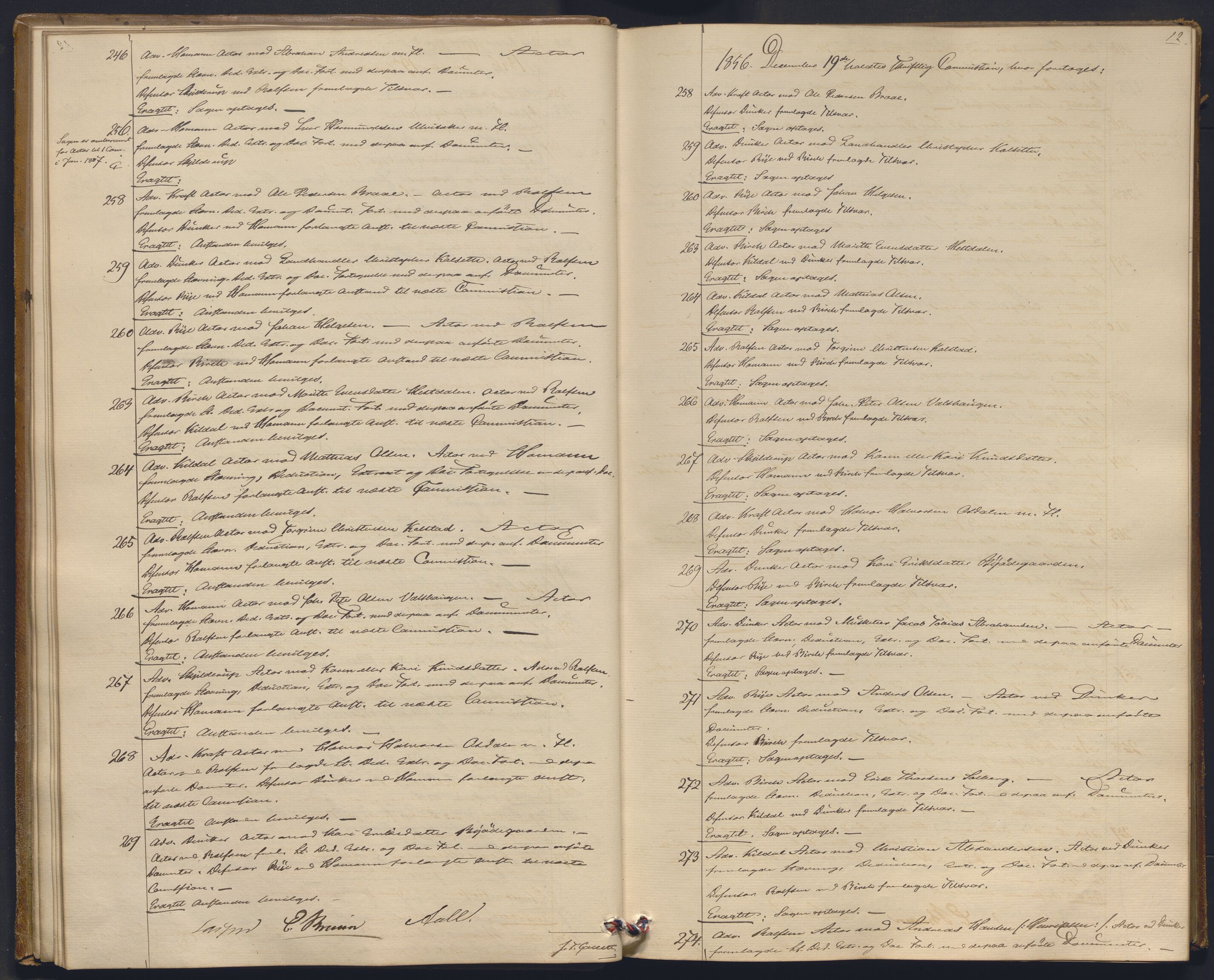 Høyesterett, AV/RA-S-1002/E/Ef/L0010: Protokoll over saker som gikk til skriftlig behandling, 1856-1861, s. 11b-12a