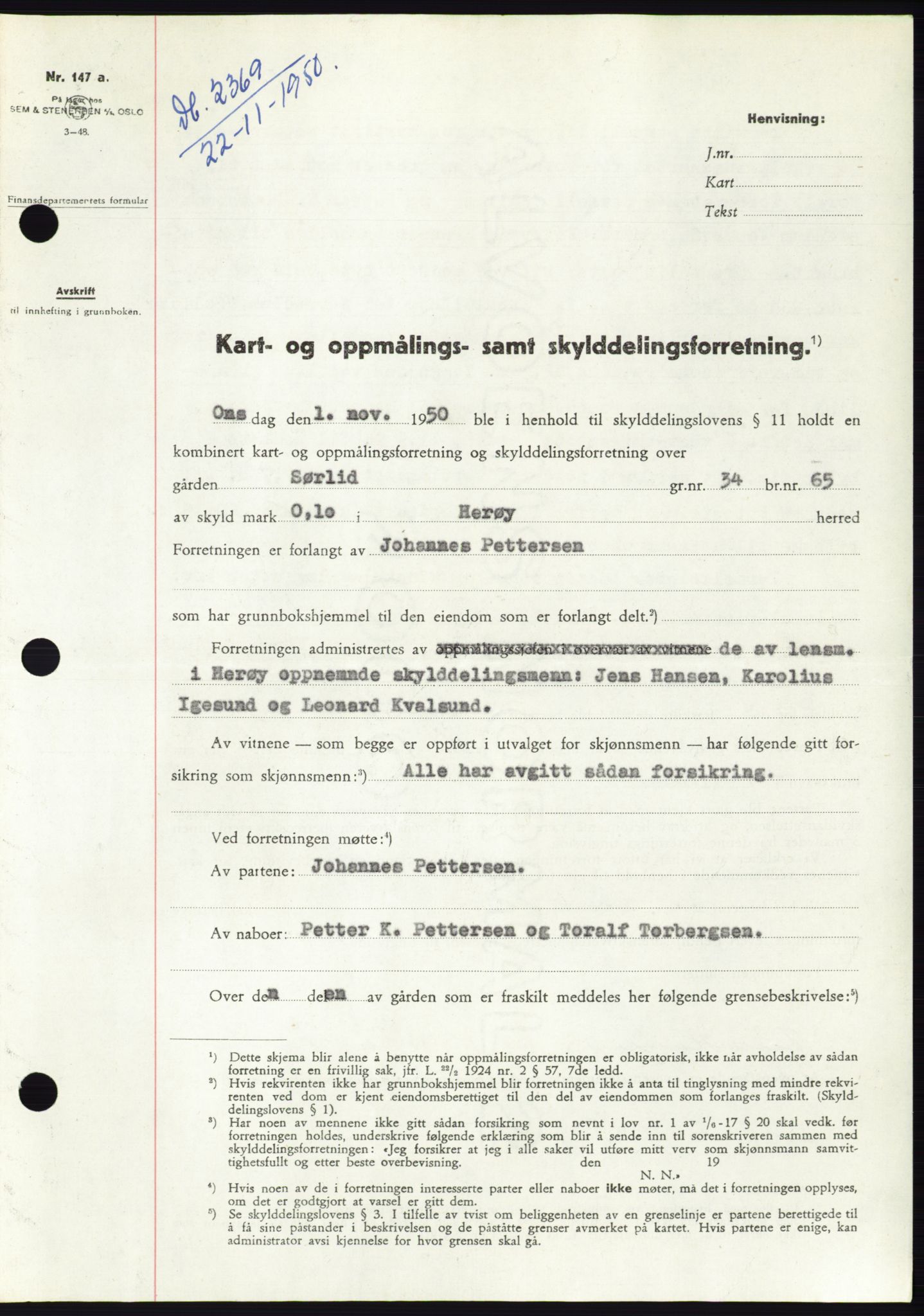 Søre Sunnmøre sorenskriveri, SAT/A-4122/1/2/2C/L0088: Pantebok nr. 14A, 1950-1951, Dagboknr: 2369/1950