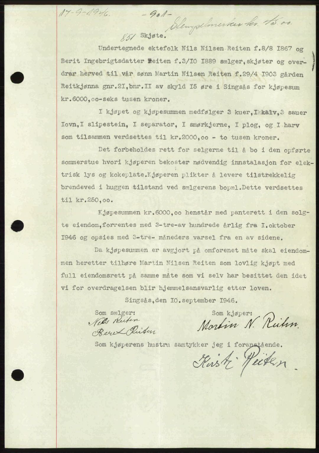 Gauldal sorenskriveri, SAT/A-0014/1/2/2C: Pantebok nr. A2, 1946-1946, Dagboknr: 851/1946