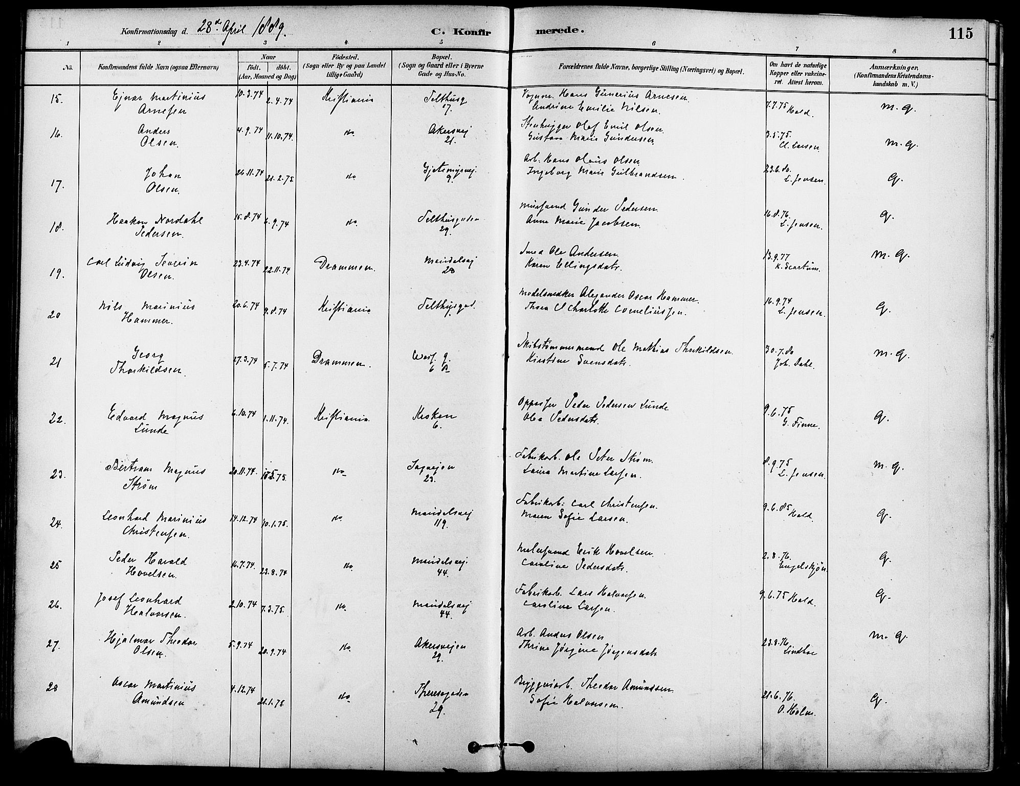 Gamle Aker prestekontor Kirkebøker, AV/SAO-A-10617a/F/L0007: Ministerialbok nr. 7, 1882-1890, s. 115
