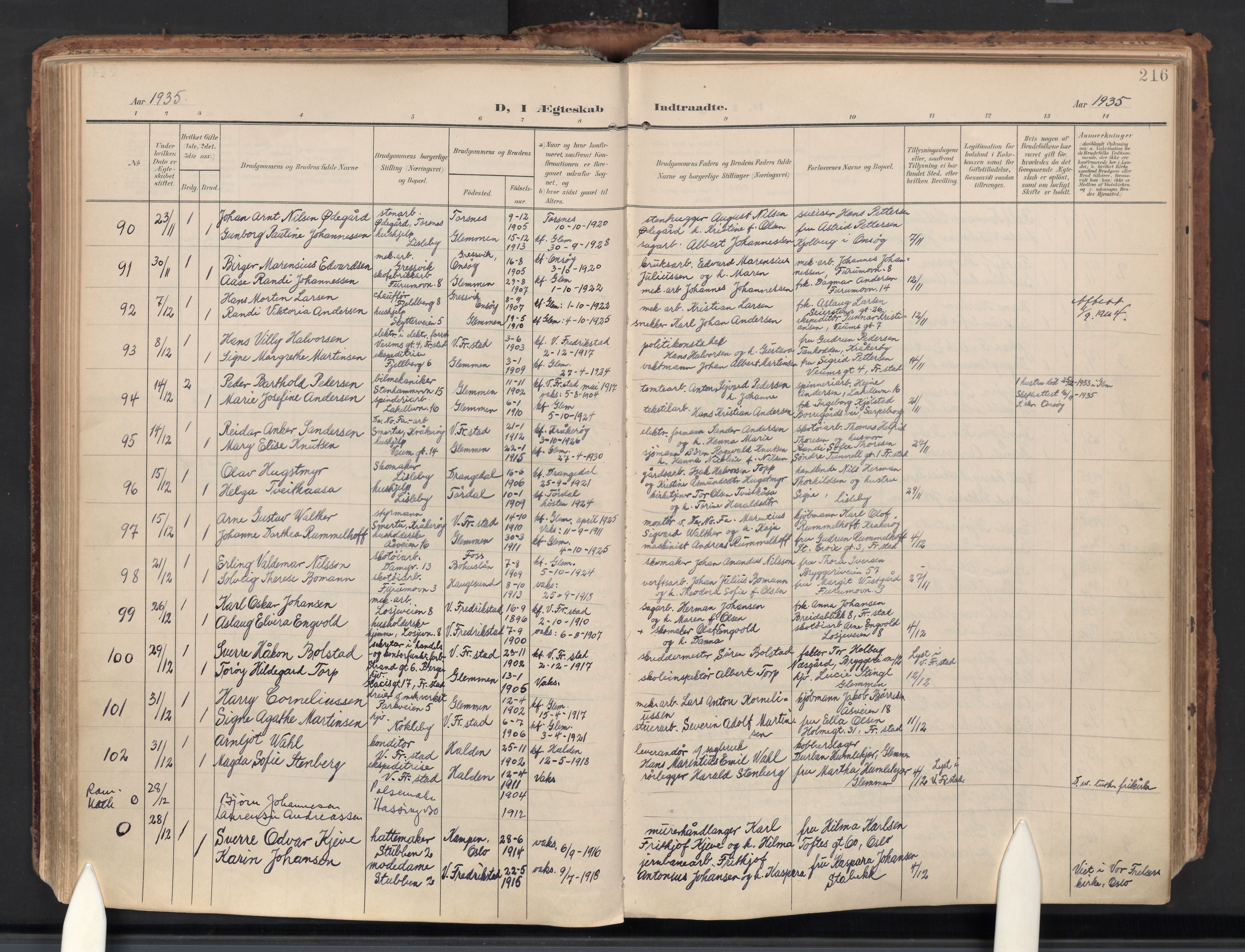 Glemmen prestekontor Kirkebøker, AV/SAO-A-10908/F/Fa/L0016: Ministerialbok nr. 16, 1903-1937, s. 216