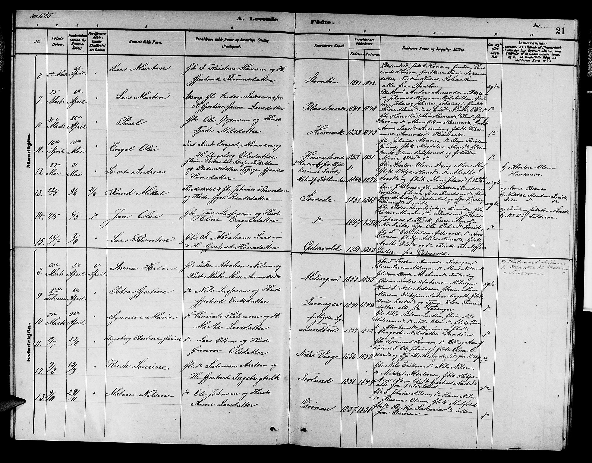Austevoll sokneprestembete, AV/SAB-A-74201/H/Ha/Hab/Haba/L0002: Klokkerbok nr. A 2, 1880-1888, s. 21