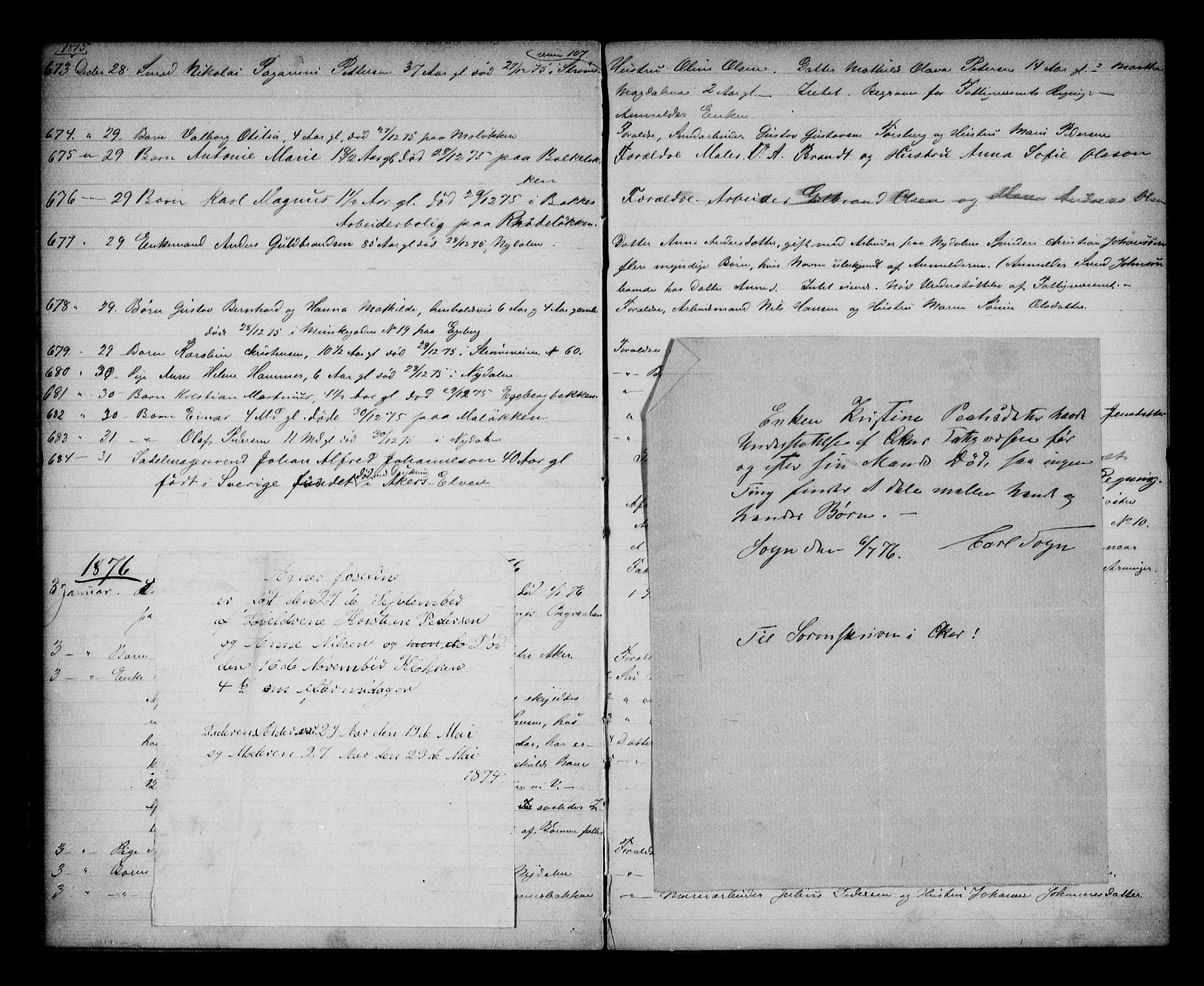 Aker sorenskriveri, SAO/A-10895/H/Ha/Haa/L0005: Dødsanmeldelsesprotokoll, 1873-1876