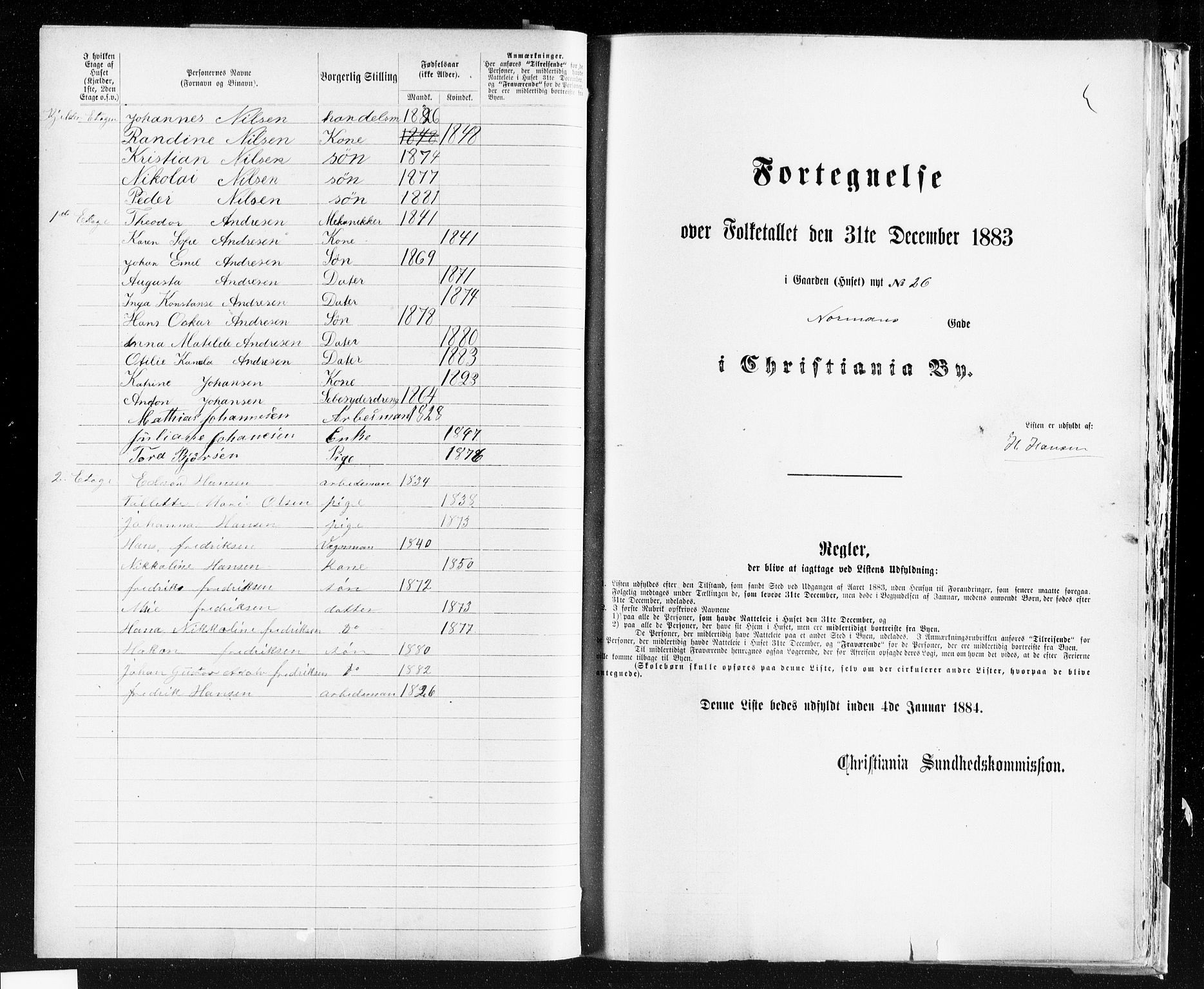 OBA, Kommunal folketelling 31.12.1883 for Kristiania kjøpstad, 1883, s. 3104