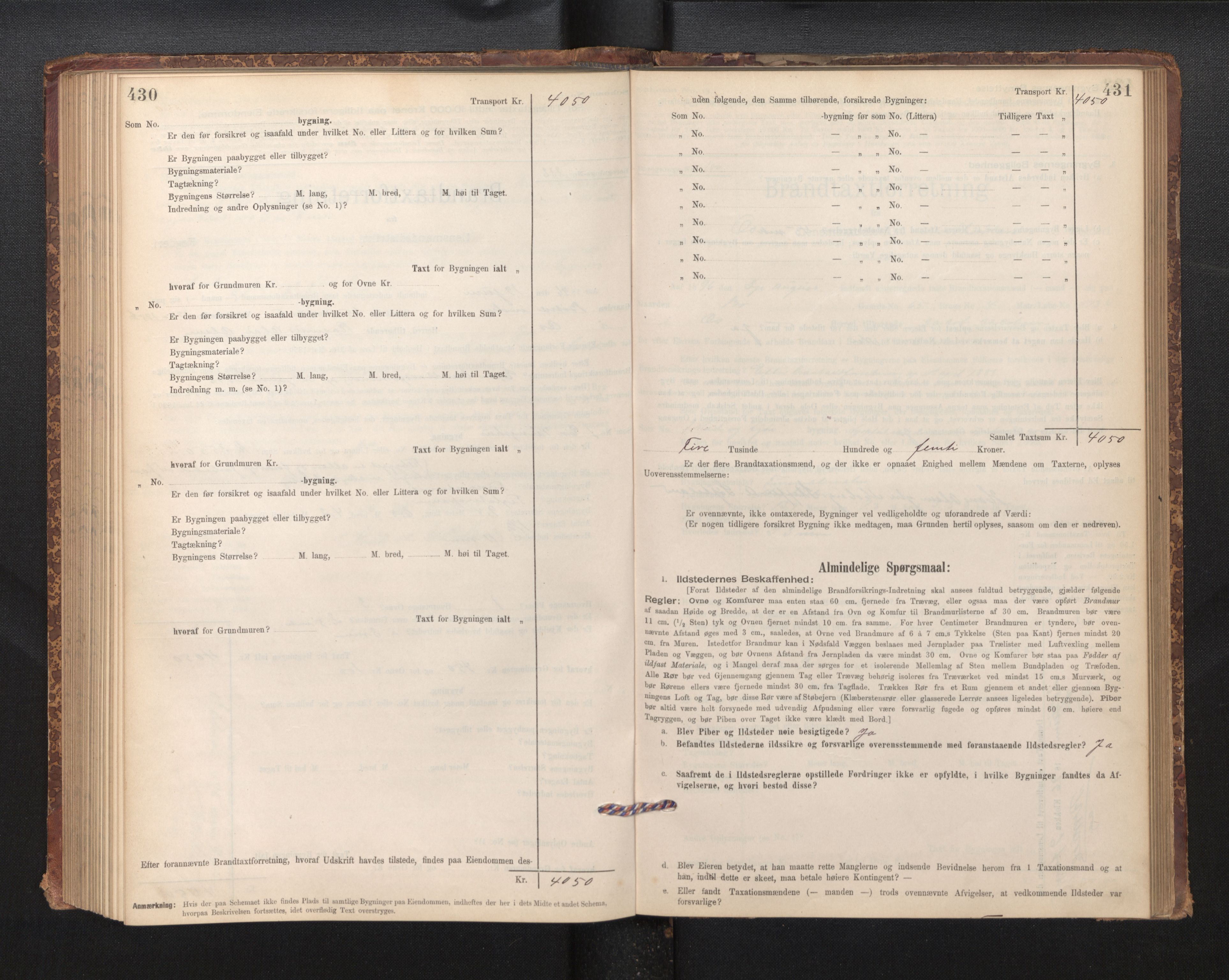 Lensmannen i Os, AV/SAB-A-34101/0012/L0008: Branntakstprotokoll, skjematakst, 1894-1915, s. 430-431