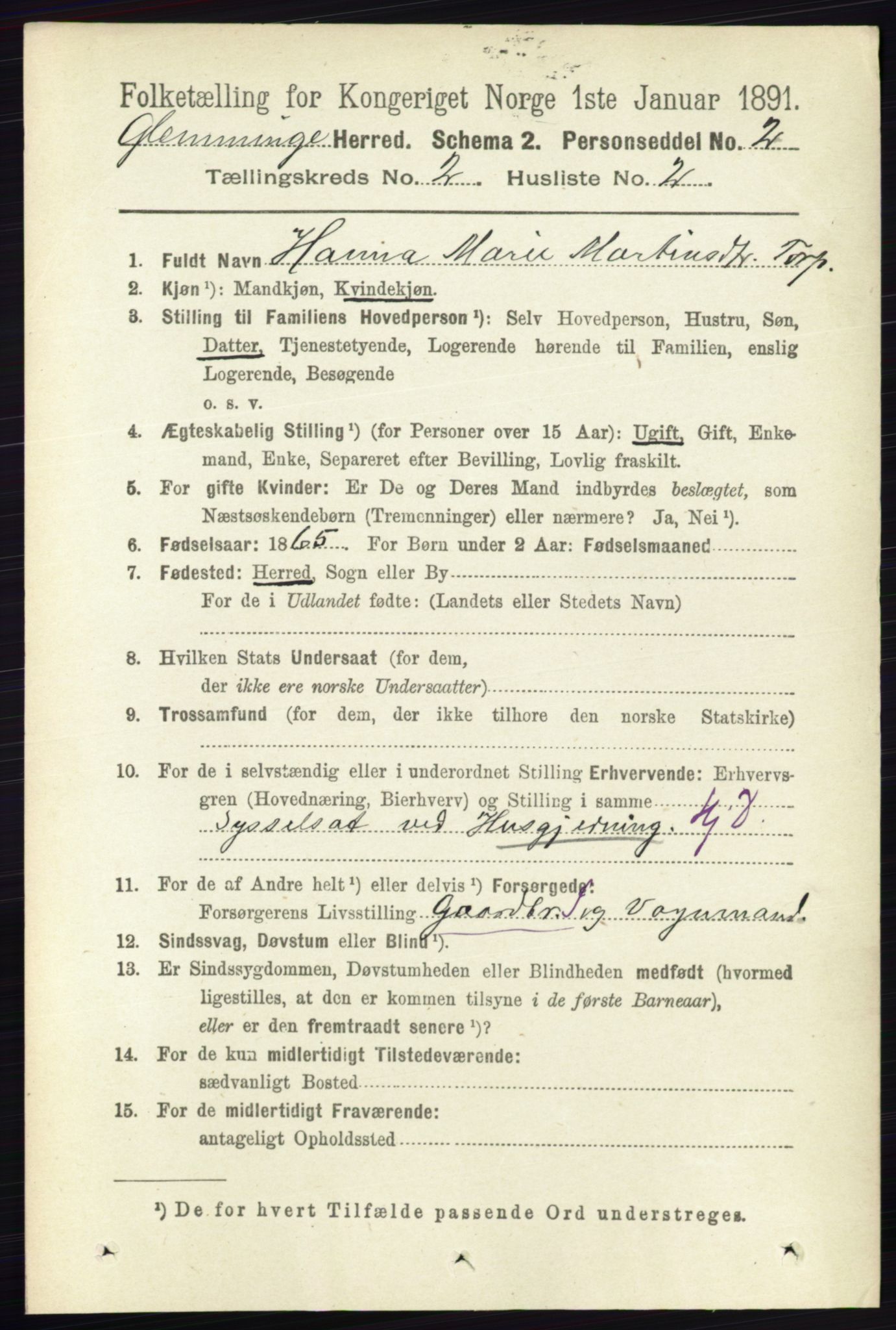 RA, Folketelling 1891 for 0132 Glemmen herred, 1891, s. 592