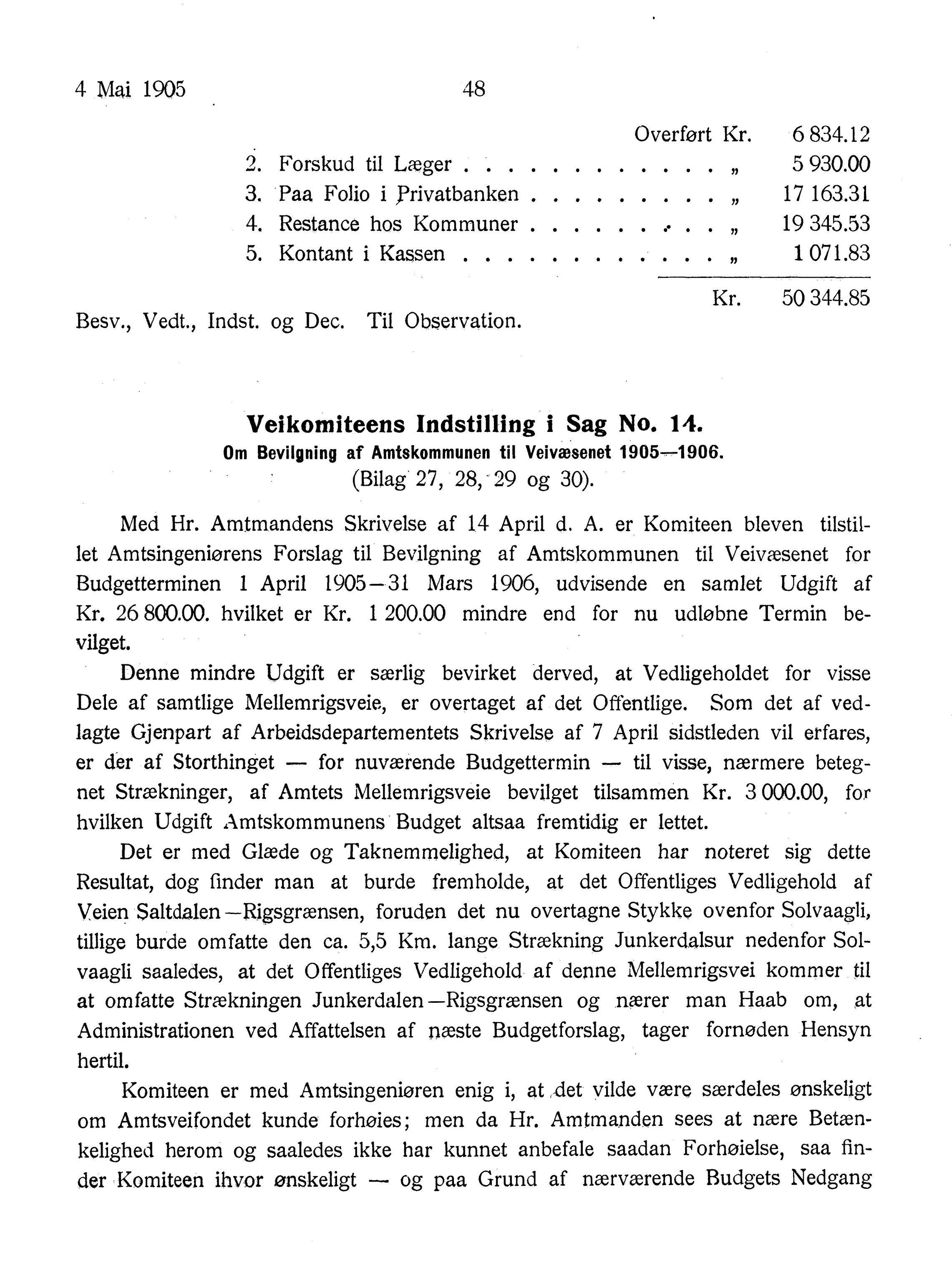 Nordland Fylkeskommune. Fylkestinget, AIN/NFK-17/176/A/Ac/L0028: Fylkestingsforhandlinger 1905, 1905