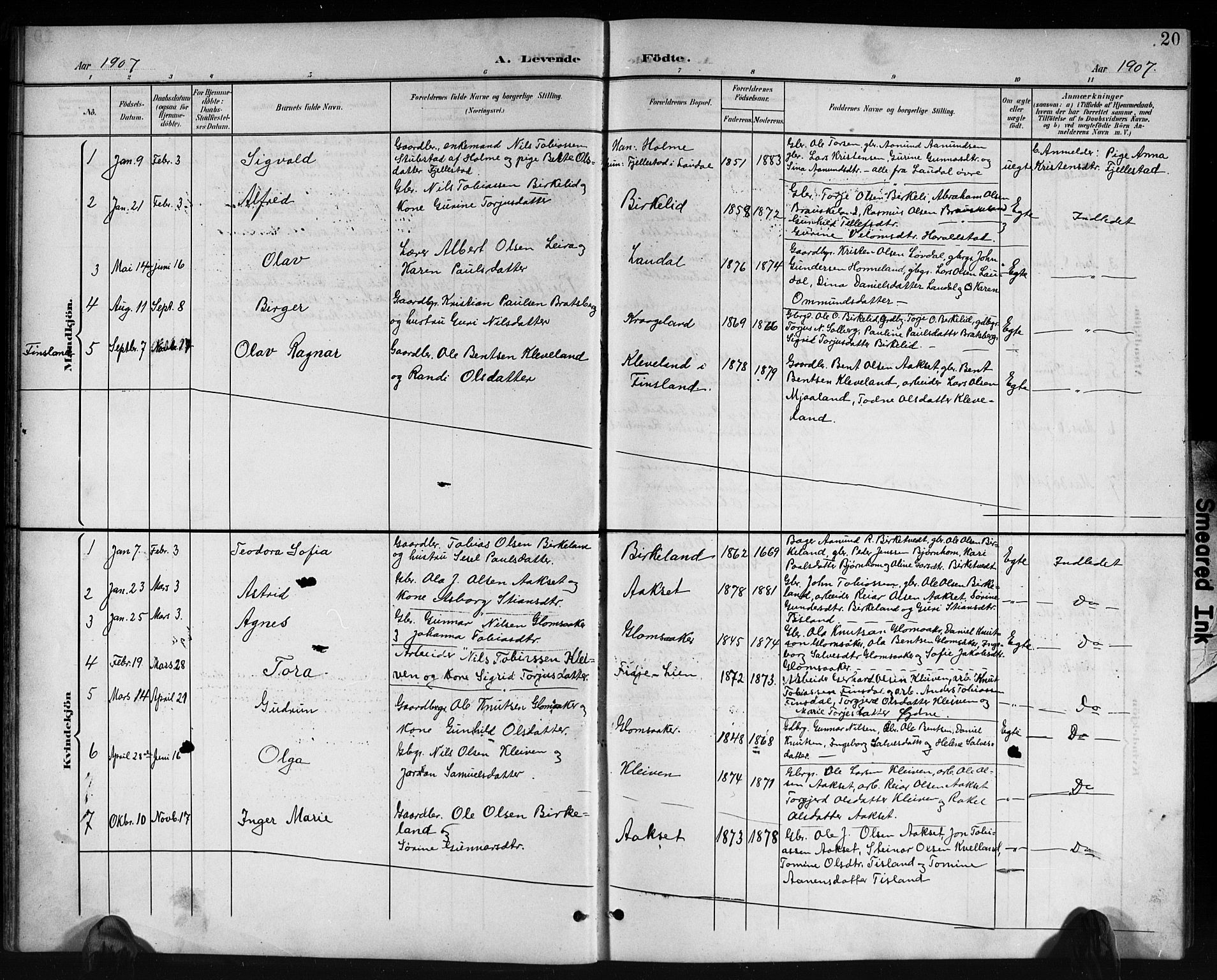 Holum sokneprestkontor, AV/SAK-1111-0022/F/Fb/Fbb/L0004: Klokkerbok nr. B 4, 1899-1920, s. 20