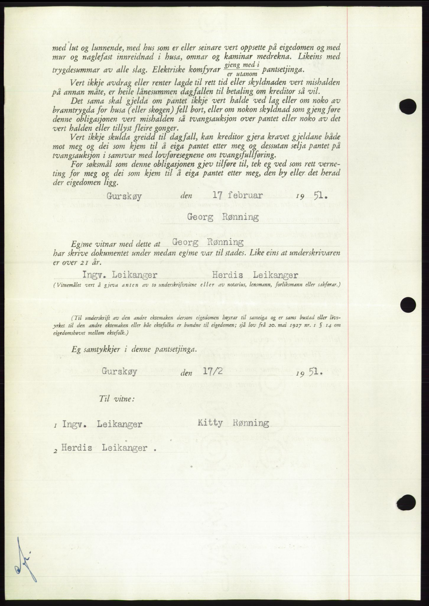 Søre Sunnmøre sorenskriveri, AV/SAT-A-4122/1/2/2C/L0119: Pantebok nr. 7B, 1950-1951, Dagboknr: 410/1951