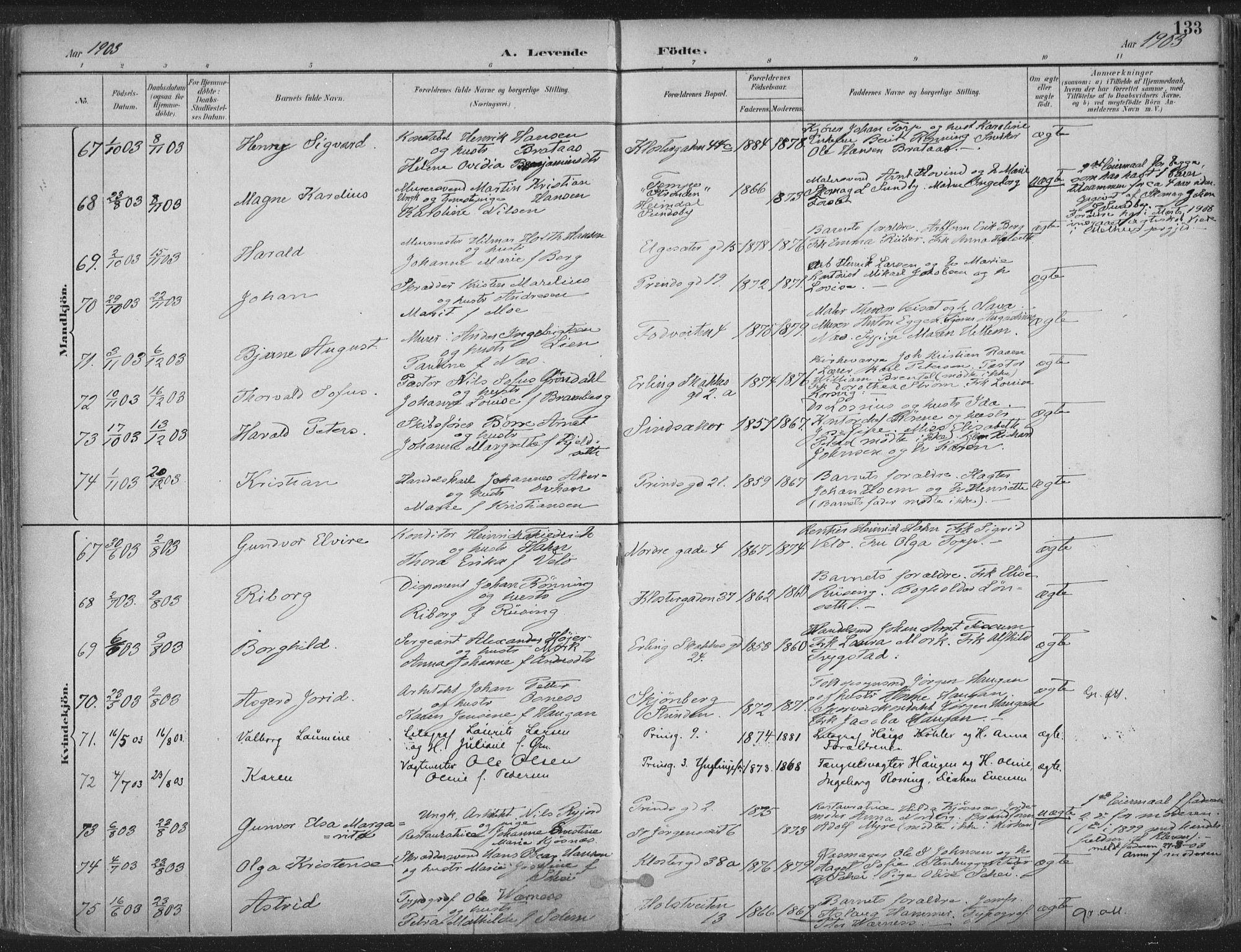 Ministerialprotokoller, klokkerbøker og fødselsregistre - Sør-Trøndelag, SAT/A-1456/601/L0062: Ministerialbok nr. 601A30, 1891-1911, s. 133