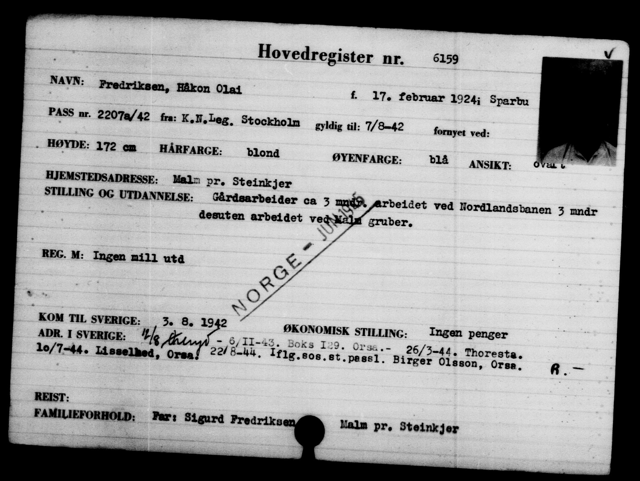 Utenriksstasjonene, Legasjonen i Stockholm, Flyktningkontoret, AV/RA-S-6753/V/Va/L0004: Kjesäterkartoteket, flyktninger med registreringsnr. 3496-6610, 1940-1945, s. 3123