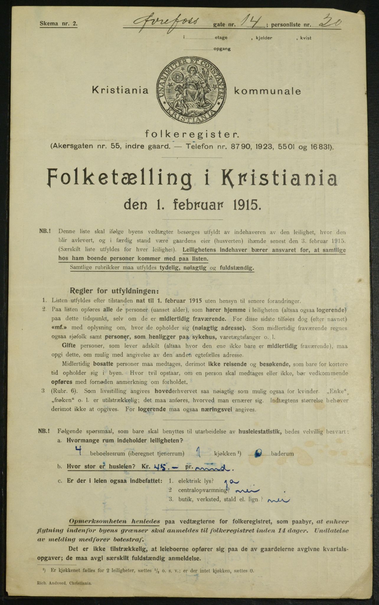 OBA, Kommunal folketelling 1.2.1915 for Kristiania, 1915, s. 130364